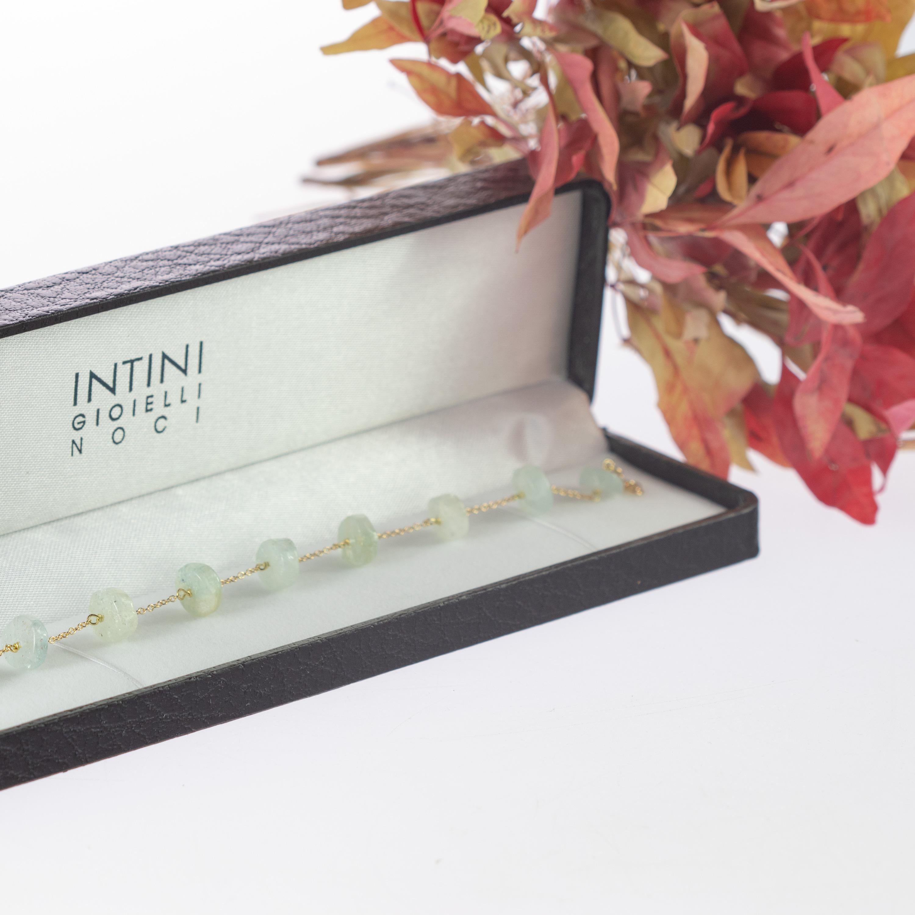 Intini Jewels Cadena de oro de 9 quilates Aguamarina Rondelles Pulsera tobillera hecha a mano Corte mixto en venta