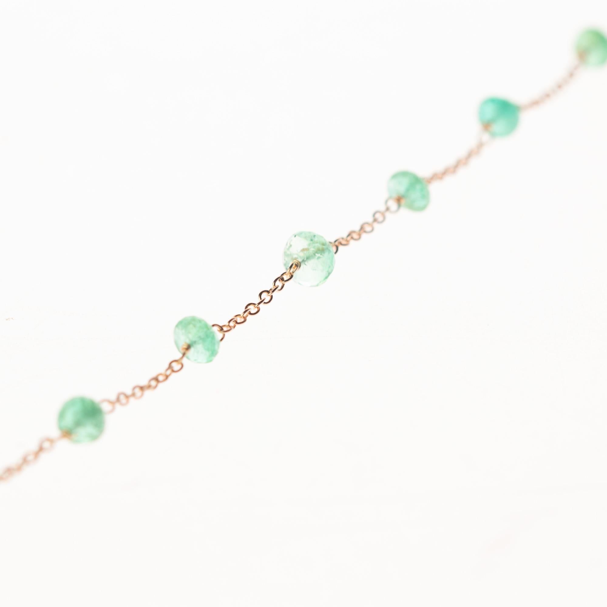 Intini Jewels Pulsera de esmeraldas con cadena de oro de 9 quilates hecha a mano Cuenta en venta