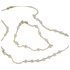 Intini Jewels 9 Karat Gold Chain Pink Quartz Sphere Necklace Anklet Bracelet Set