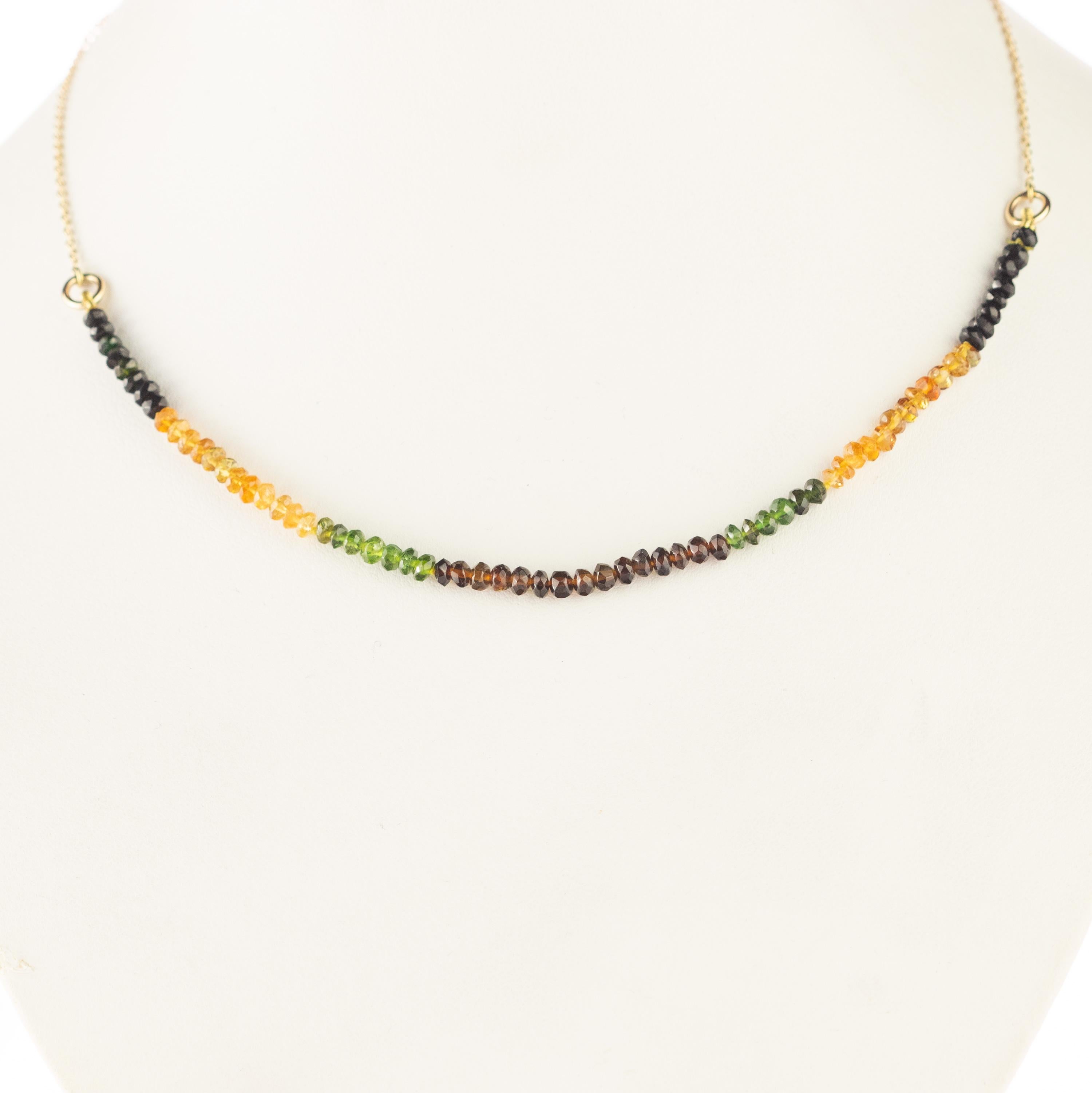 Intini Jewels 9 Karat Gold Chain Tourmaline Rondelles Cocktail Beaded Necklace For Sale 1