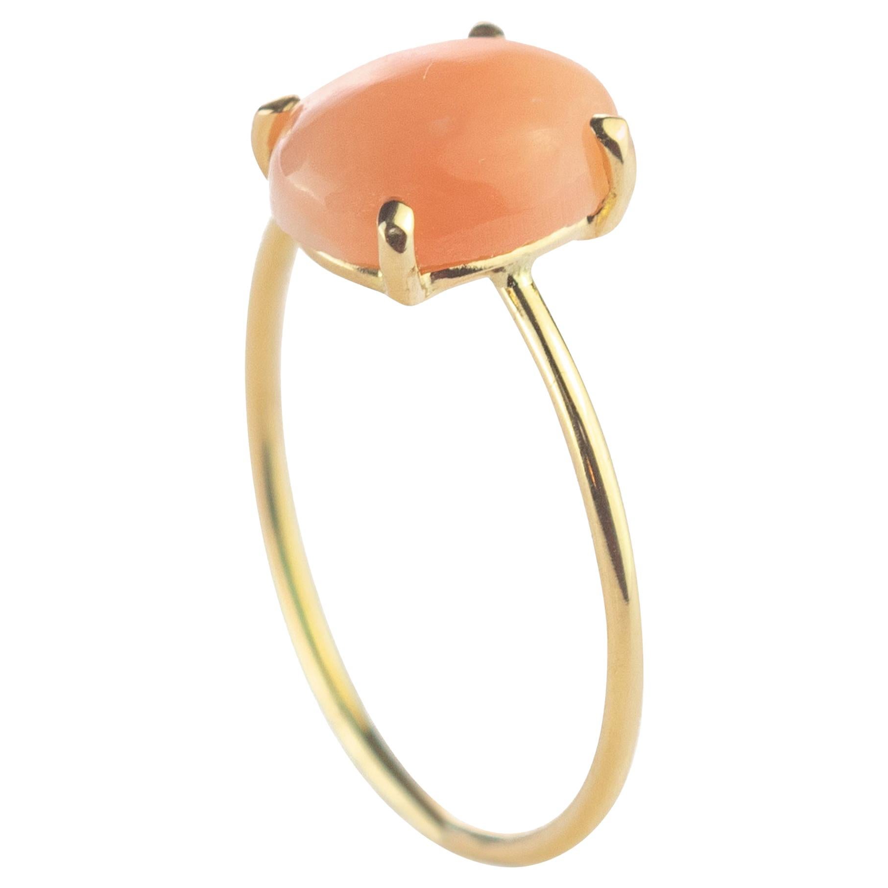 Intini Jewels 9 Karat Gold Oval 2 Carat Pink Coral Cocktail Handmade Ring For Sale
