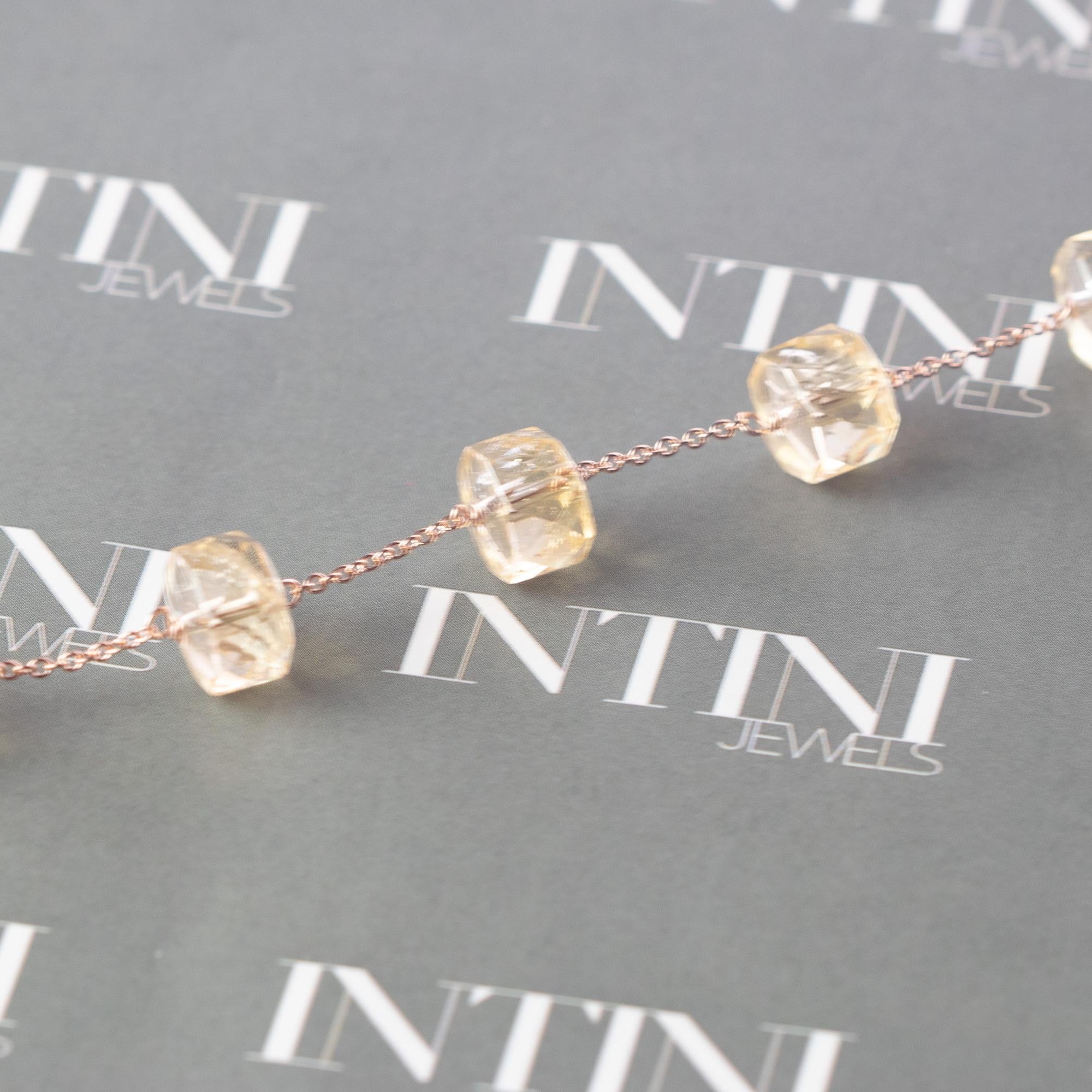 Art Nouveau Intini Jewels 9 Karat Pink Gold Chain Citrine Beads Handmade Chain Bracelet For Sale