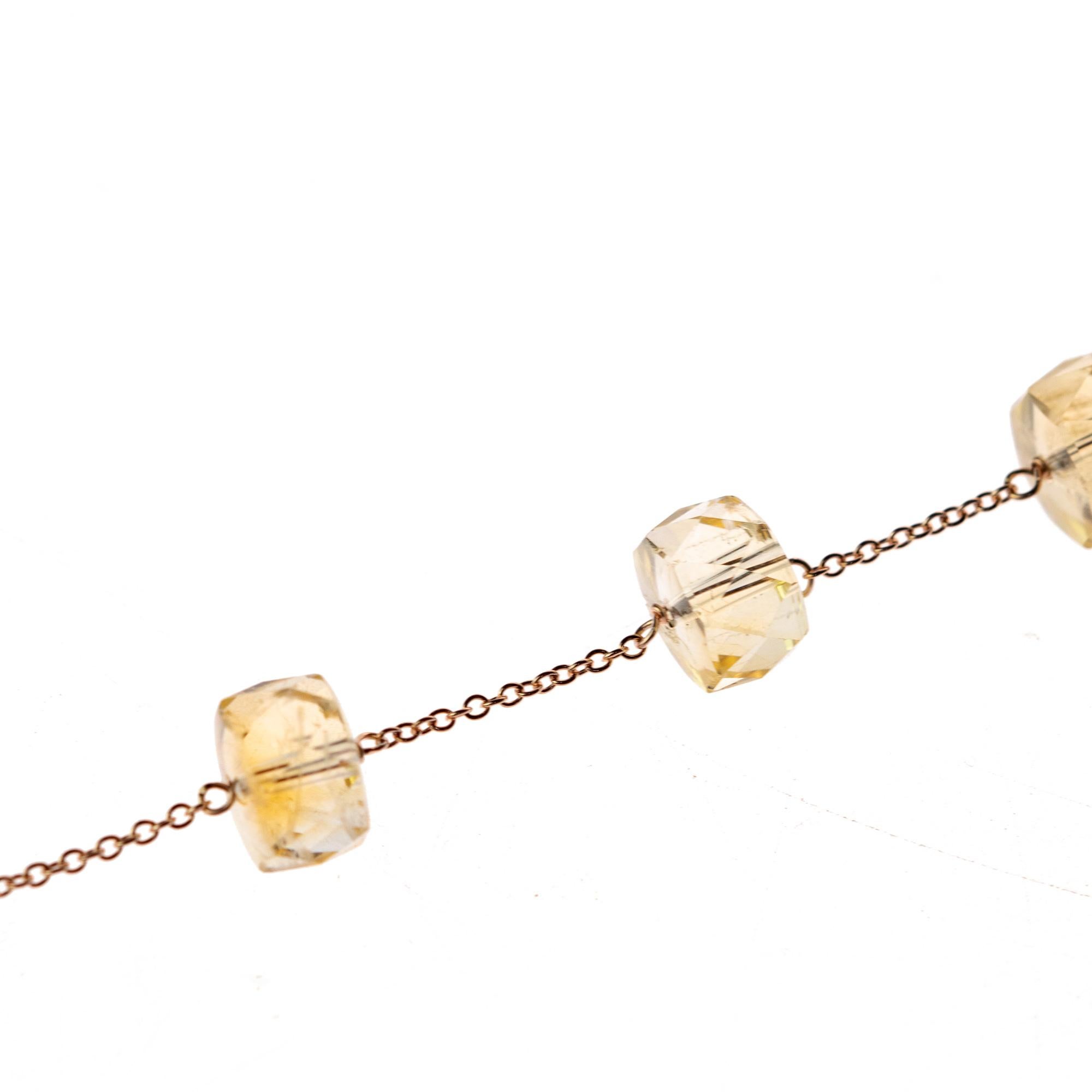 Mixed Cut Intini Jewels 9 Karat Pink Gold Chain Citrine Beads Handmade Chain Bracelet For Sale