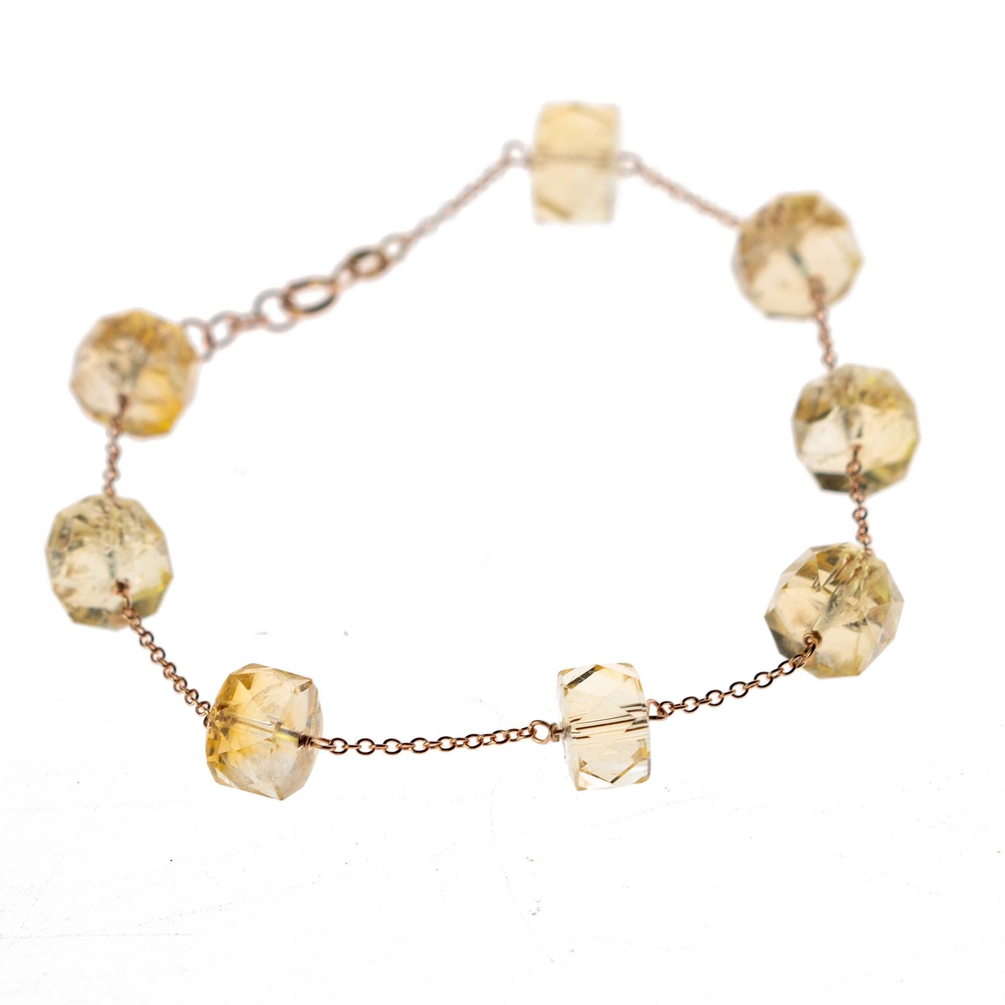 Intini Jewels 9 Karat Pink Gold Chain Citrine Beads Handmade Chain Bracelet In New Condition For Sale In Milano, IT