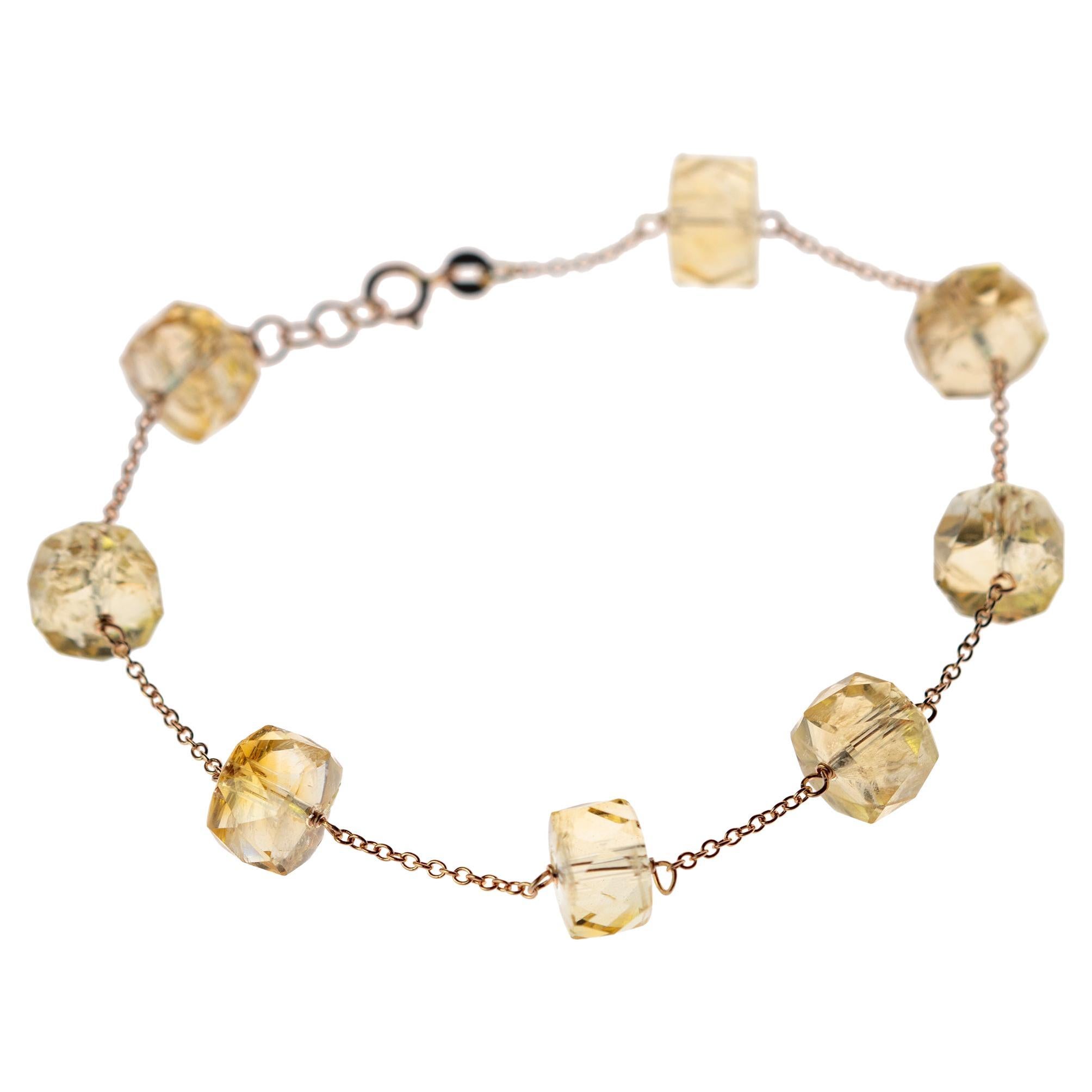 Intini Jewels 9 Karat Pink Gold Chain Citrine Beads Handmade Chain Bracelet For Sale