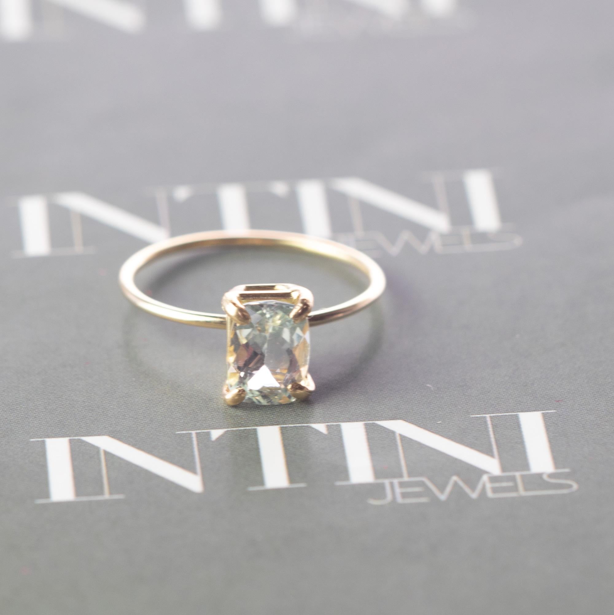 Taille mixte Intini Jewels Bague cocktail chic en or jaune 9 carats et aigue-marine, faite à la main en vente