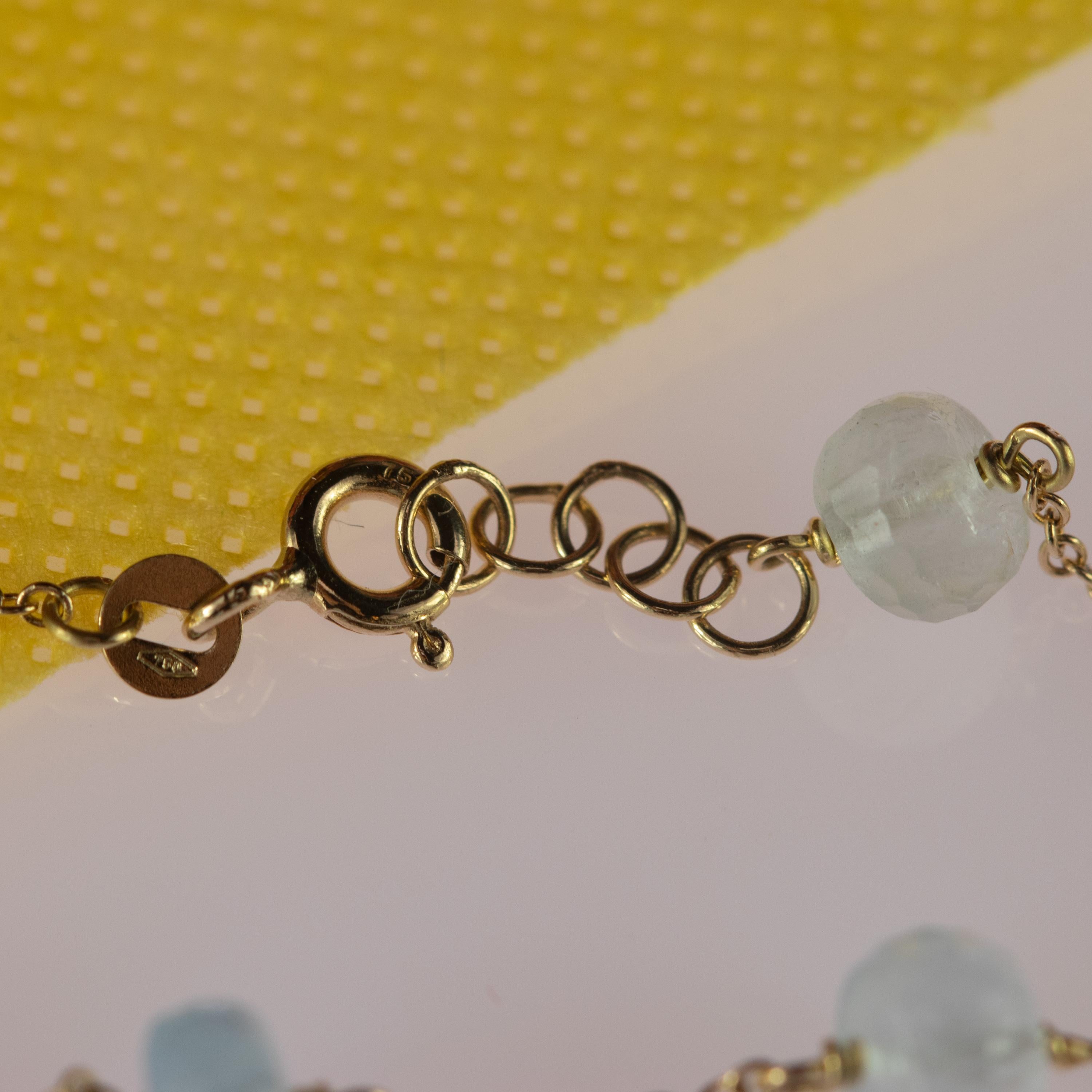 Intini Jewels 9 Karat Yellow Gold Chain Aquamarine Rondelles Handmade Bracelet In New Condition For Sale In Milano, IT