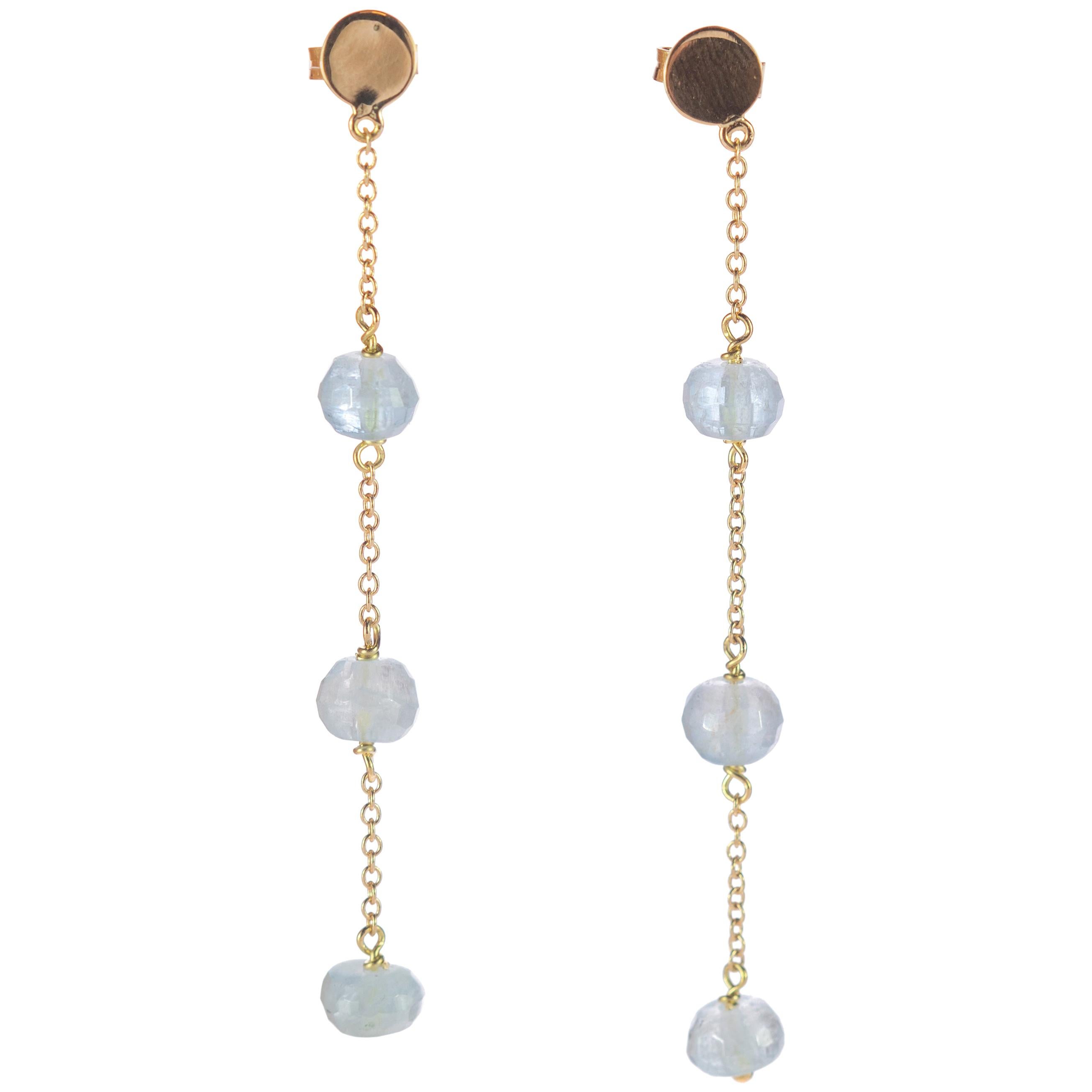 Intini Jewels Orecchini a catena in oro giallo 9 carati con rondelle di acquamarina fatti a mano