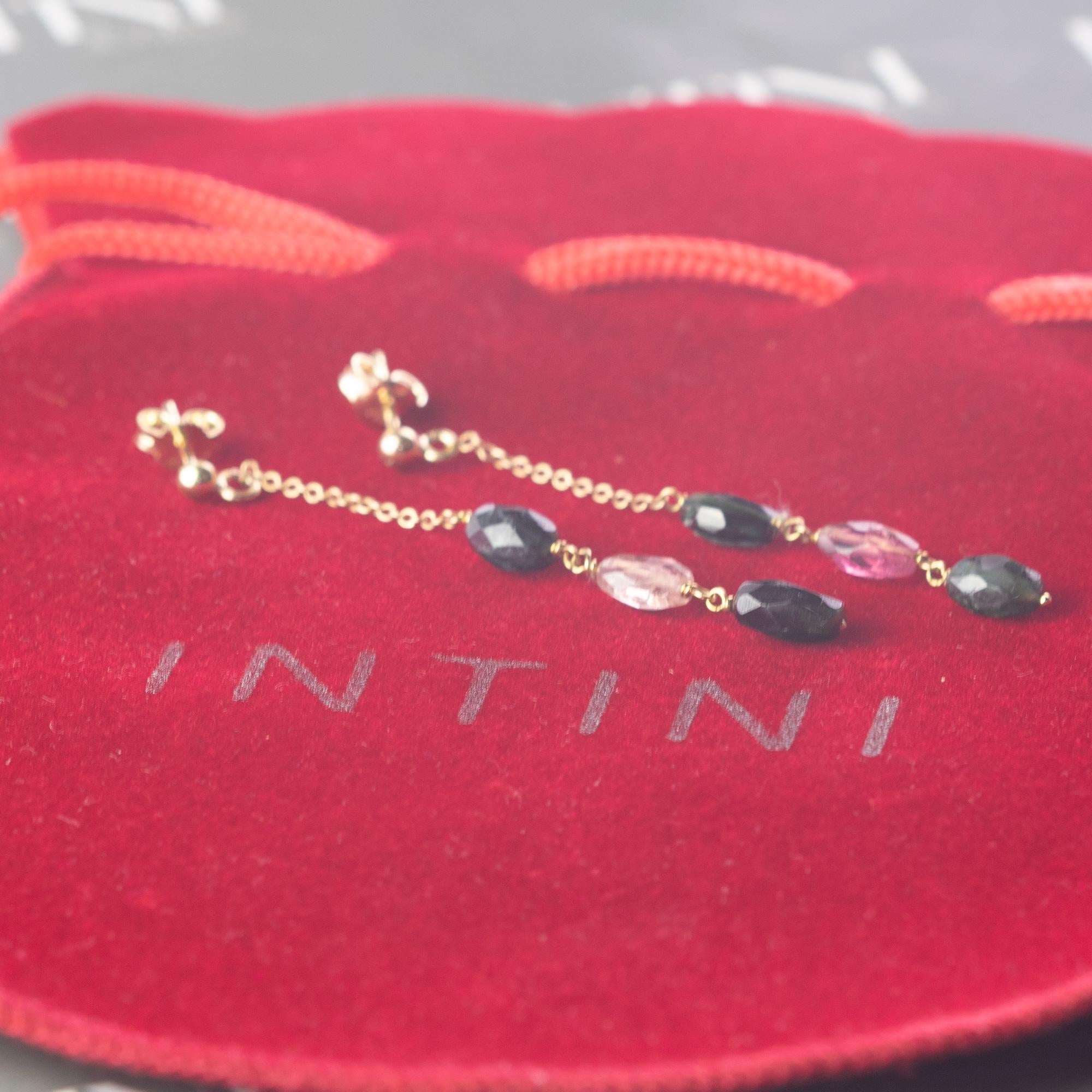 Moderno Intini Jewels - Orecchini pendenti ovali con tormalina a catena in oro giallo 9 carati in vendita