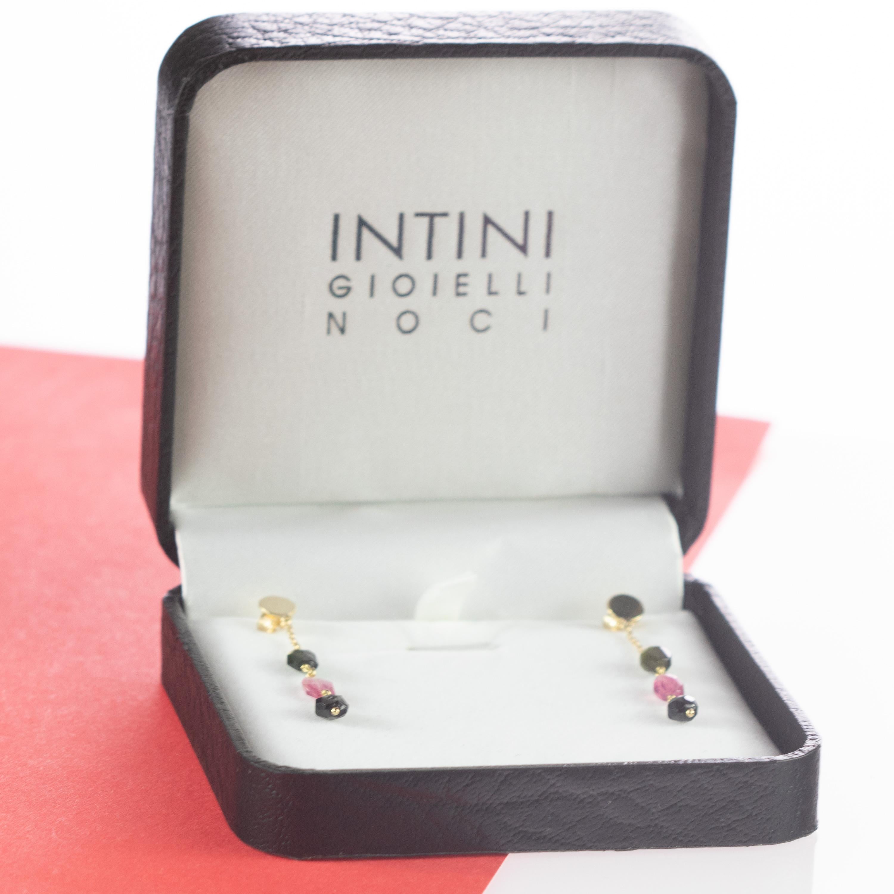Intini Jewels 9 Karat Yellow Gold Chain Tourmaline Oval Drop Dangle Earrings For Sale 1