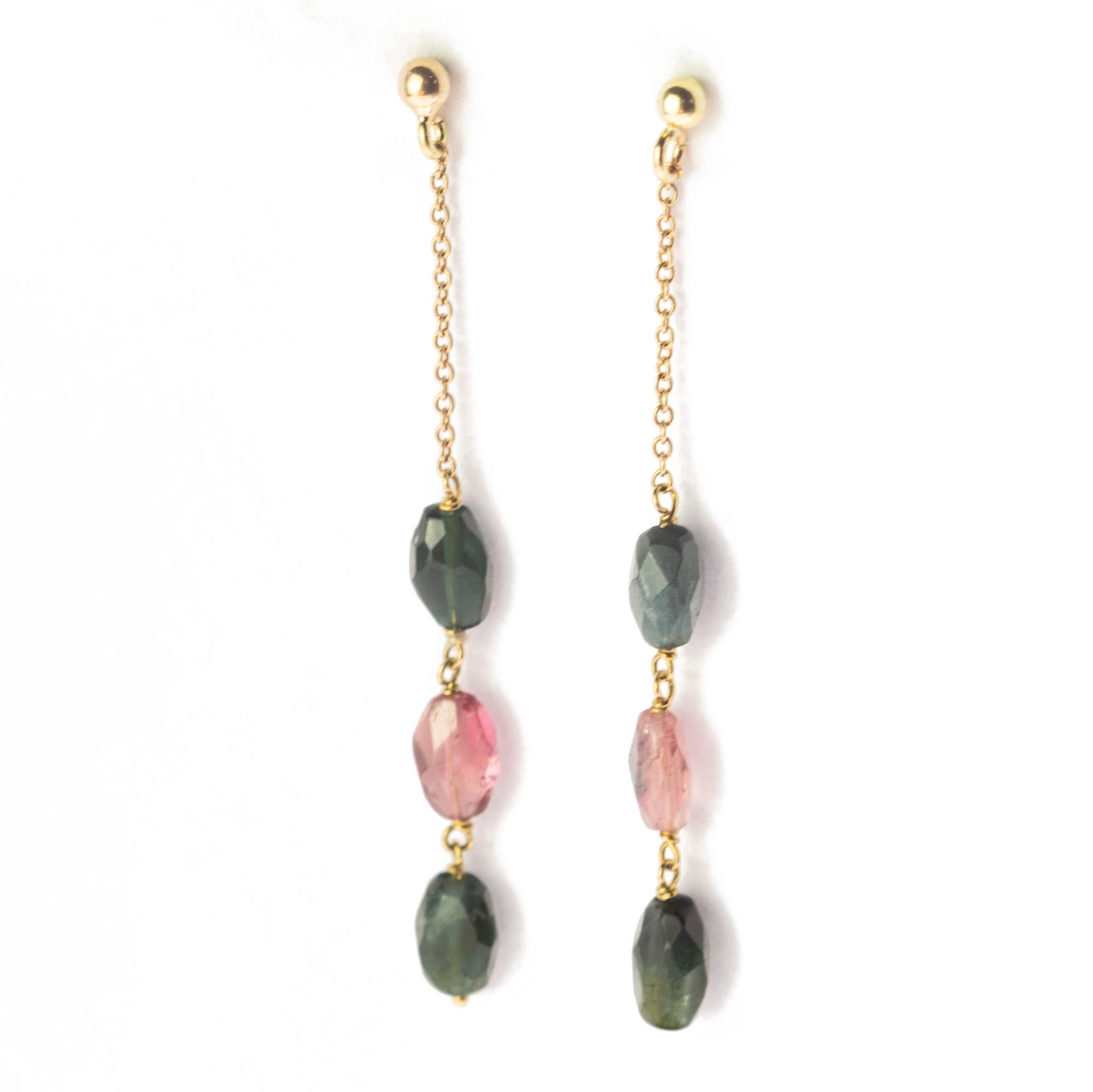 Intini Jewels - Orecchini pendenti ovali con tormalina a catena in oro giallo 9 carati in vendita 1