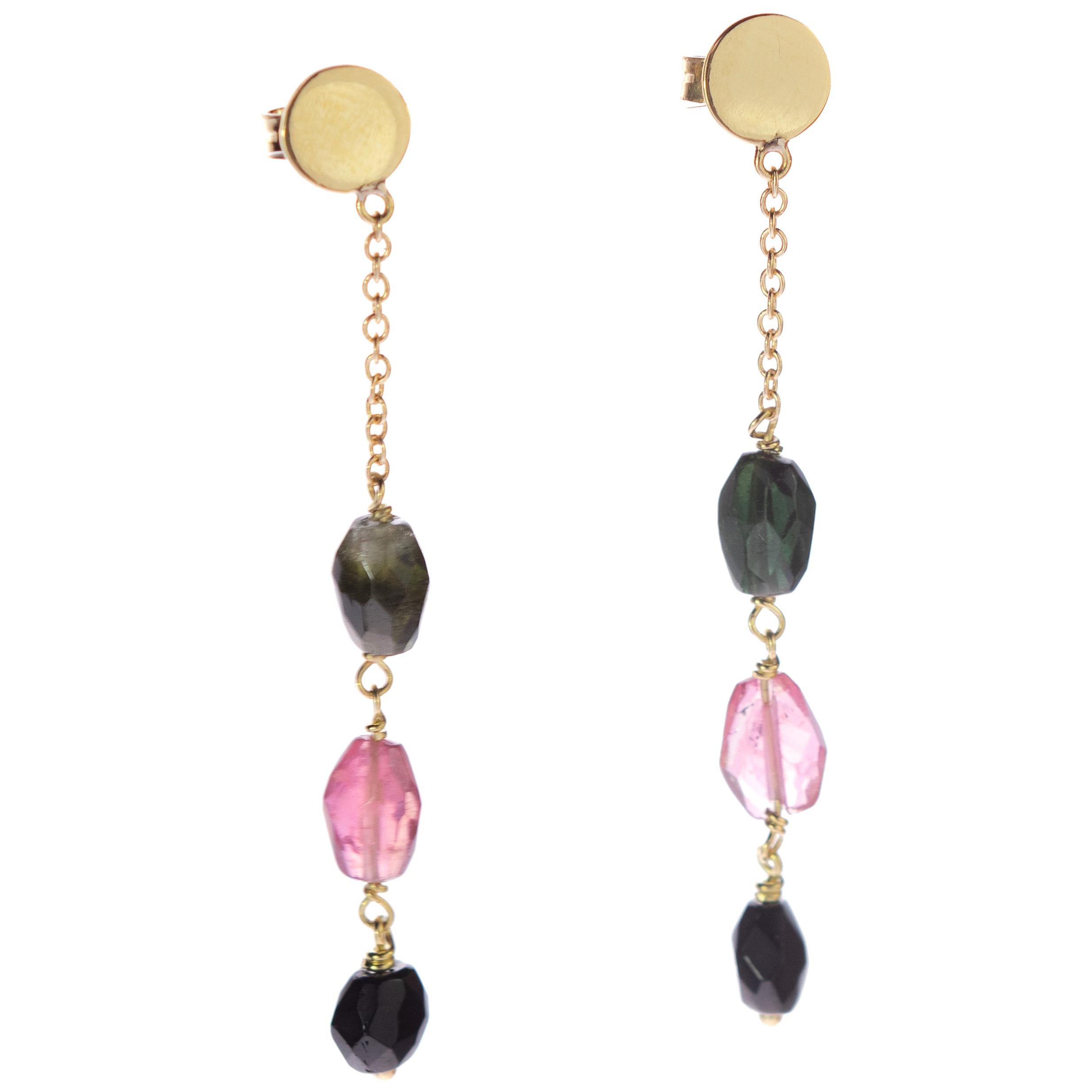 Intini Jewels 9 Karat Yellow Gold Chain Tourmaline Oval Drop Dangle Earrings For Sale