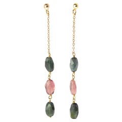 Intini Jewels 9 Karat Yellow Gold Chain Tourmaline Oval Drop Dangle Earrings