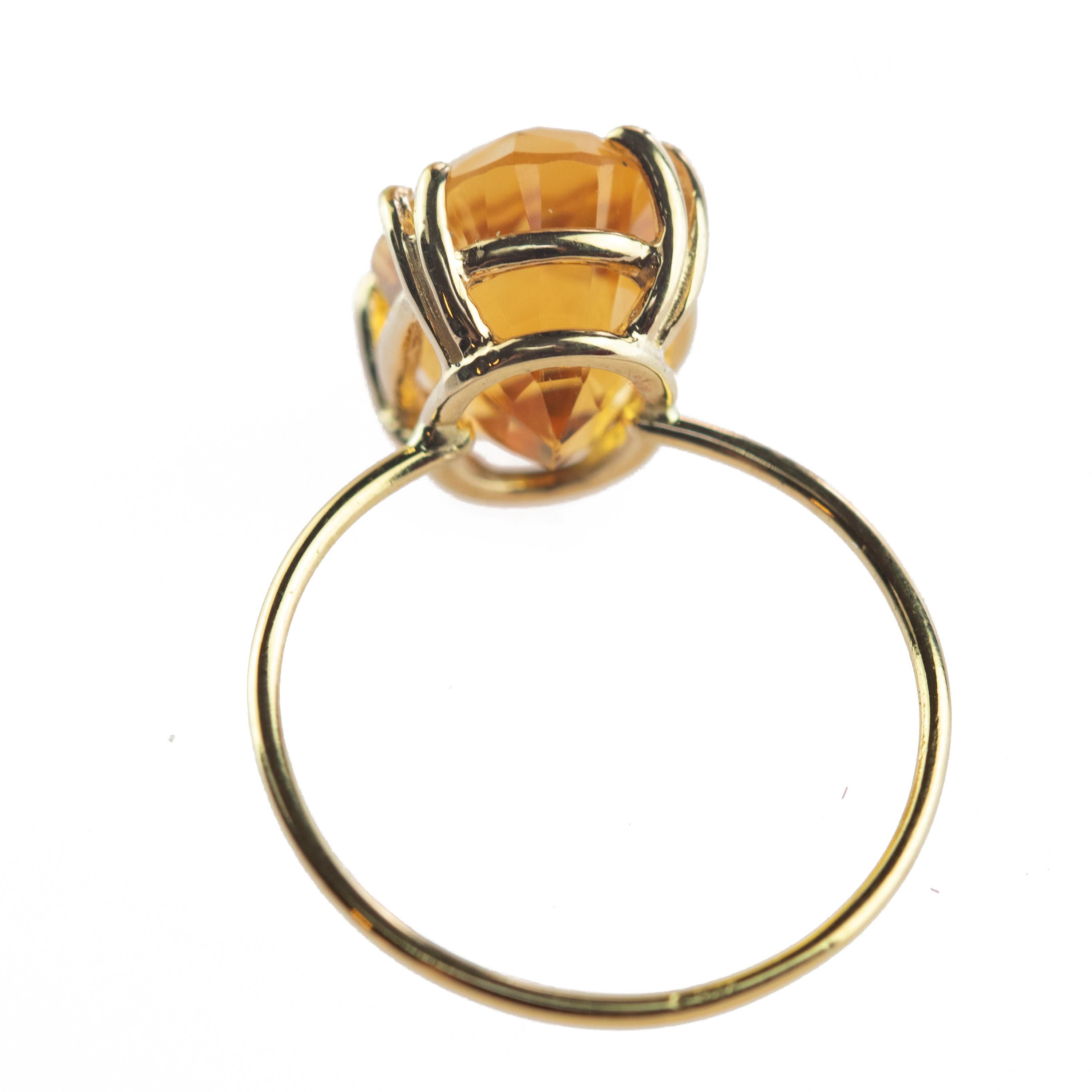 Artist Intini Jewels 9 Karat Yellow Gold Natural Citrine Quartz Cocktail Handmade Ring For Sale