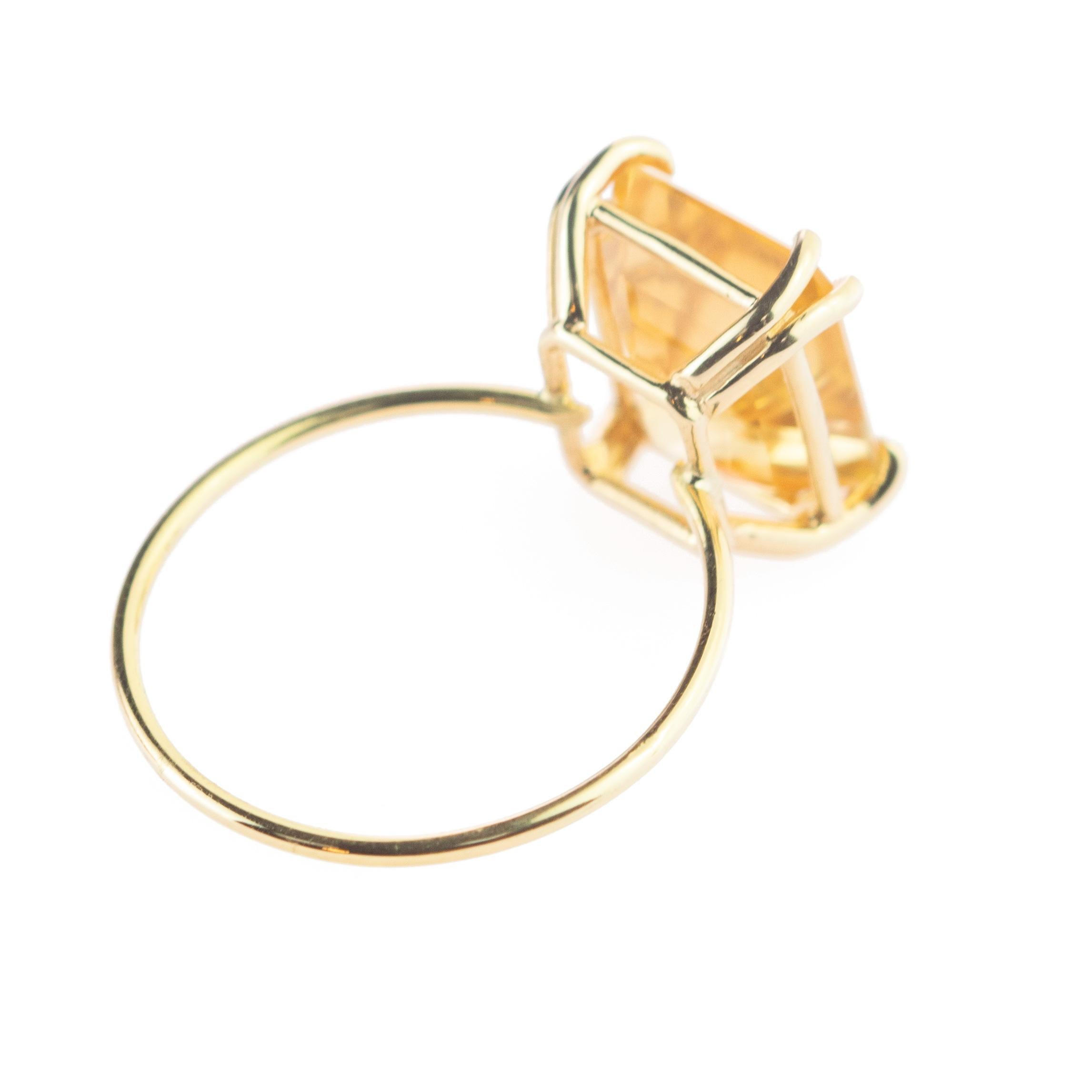 Emerald Cut Intini Jewels 9 Karat Yellow Gold Natural Citrine Quartz Cocktail Handmade Ring For Sale