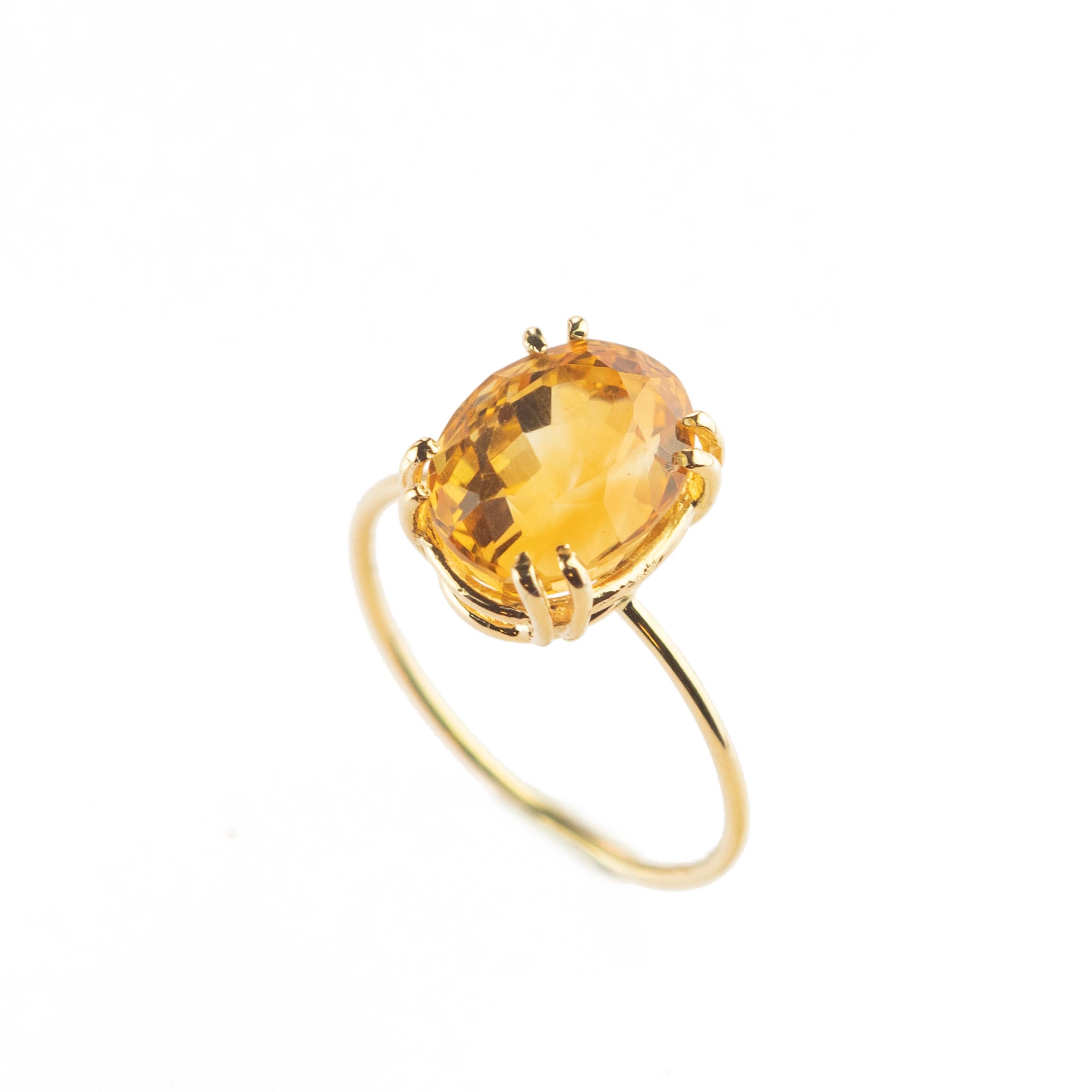 Intini Jewels 9 Karat Yellow Gold Natural Citrine Quartz Cocktail Handmade Ring In New Condition For Sale In Milano, IT