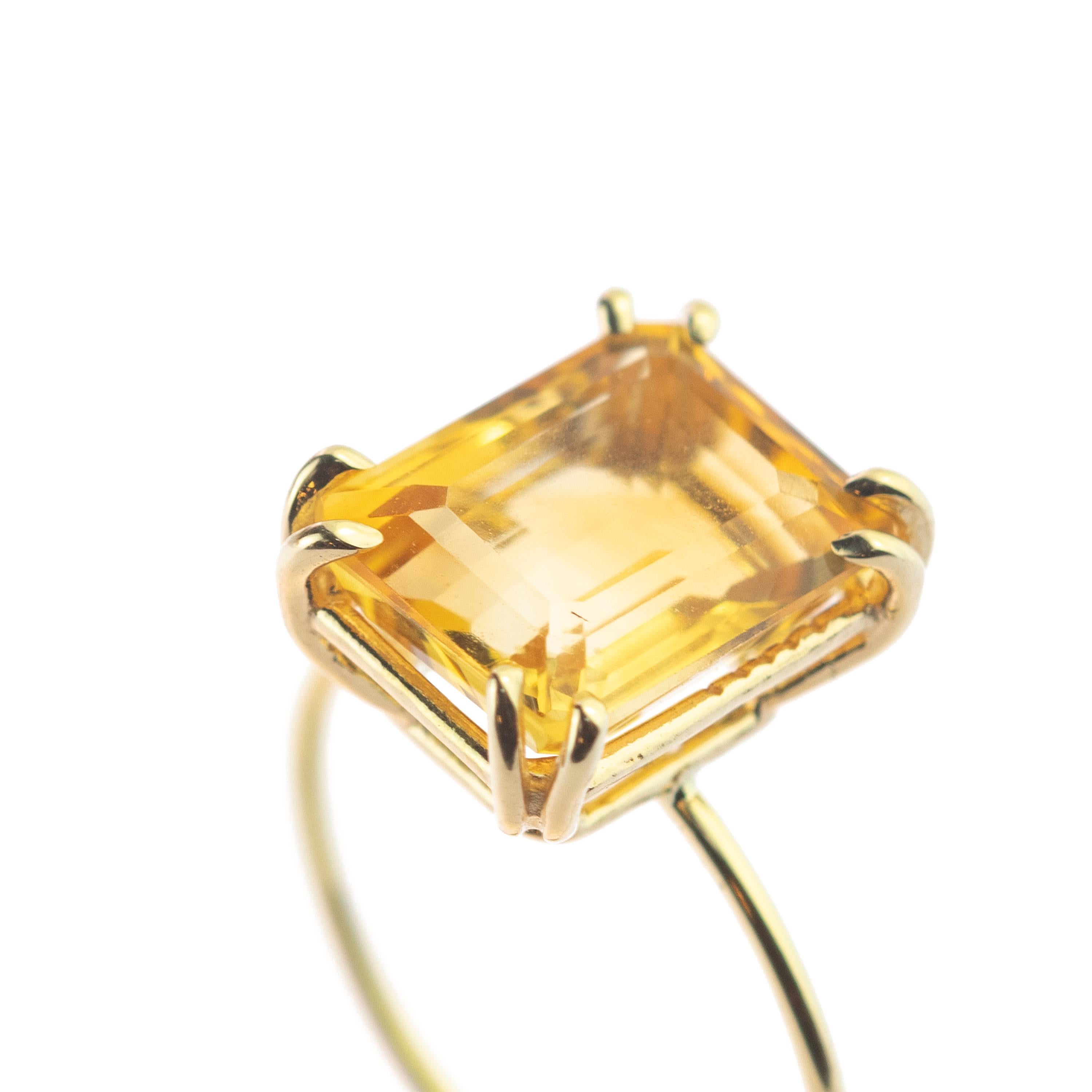 Intini Jewels 9 Karat Yellow Gold Natural Citrine Quartz Cocktail Handmade Ring For Sale 1