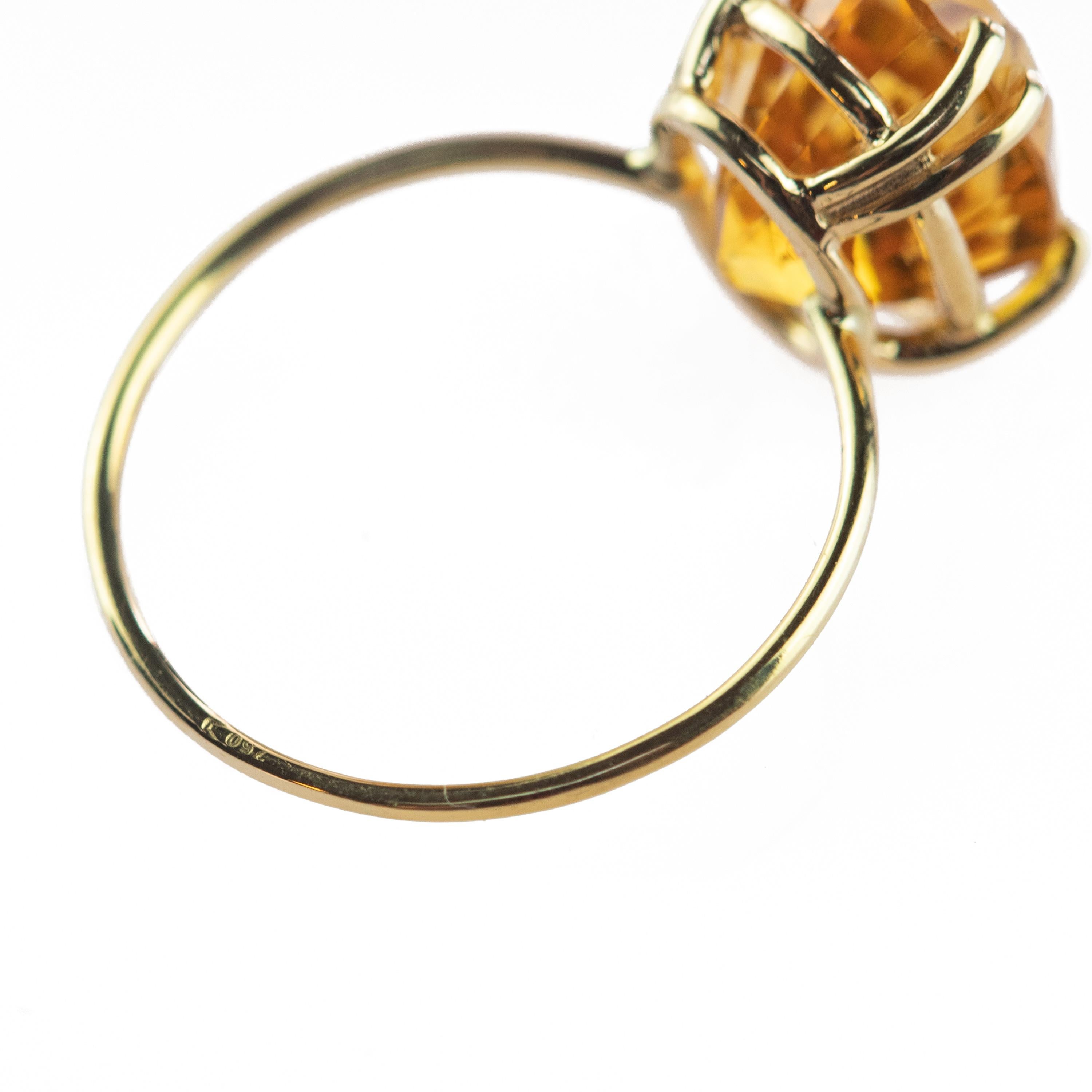 Women's or Men's Intini Jewels 9 Karat Yellow Gold Natural Citrine Quartz Cocktail Handmade Ring For Sale