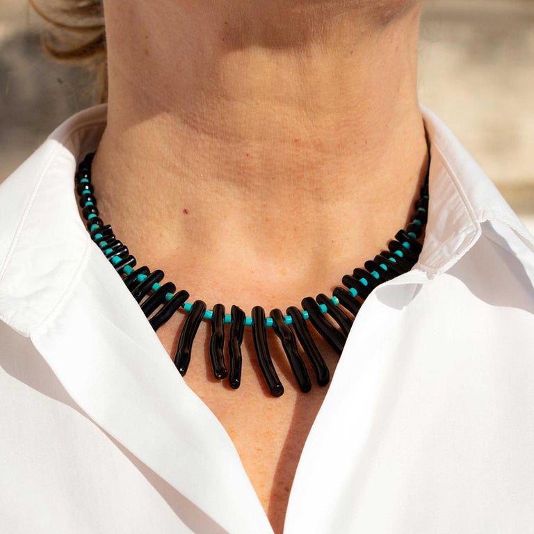 Casual necklace Black and Brown Necklace for Women Natural motifs Made of polymer clay An unusual necklace.