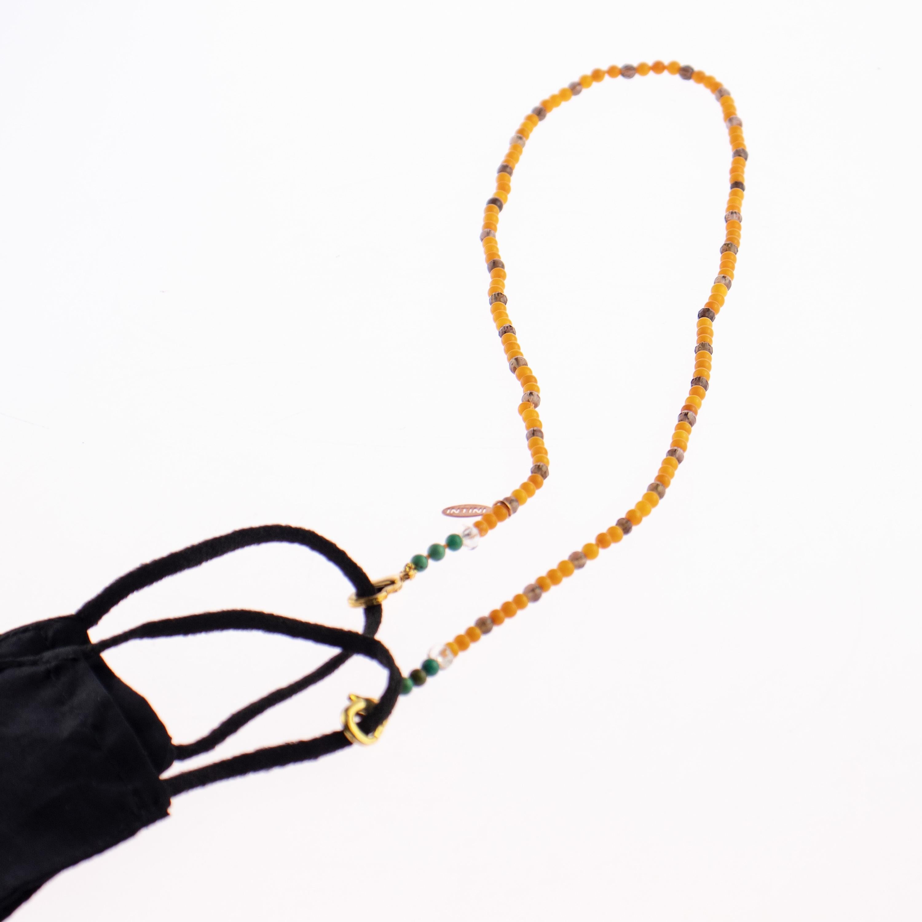 Women's or Men's Intini Jewels Agate Fume Quartz Beaded String Handmade Face Mask Holder Necklace For Sale