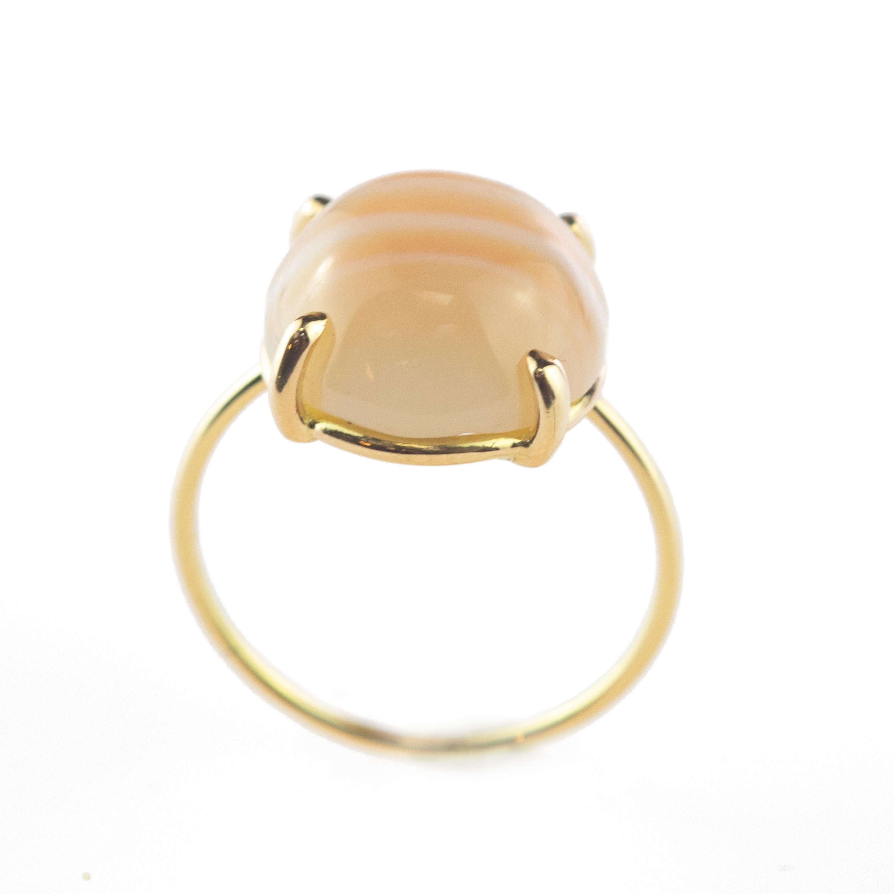 Intini Jewels Agate Nature Brown Or jaune 18 carats Bague de cocktail faite à la main Pour femmes en vente