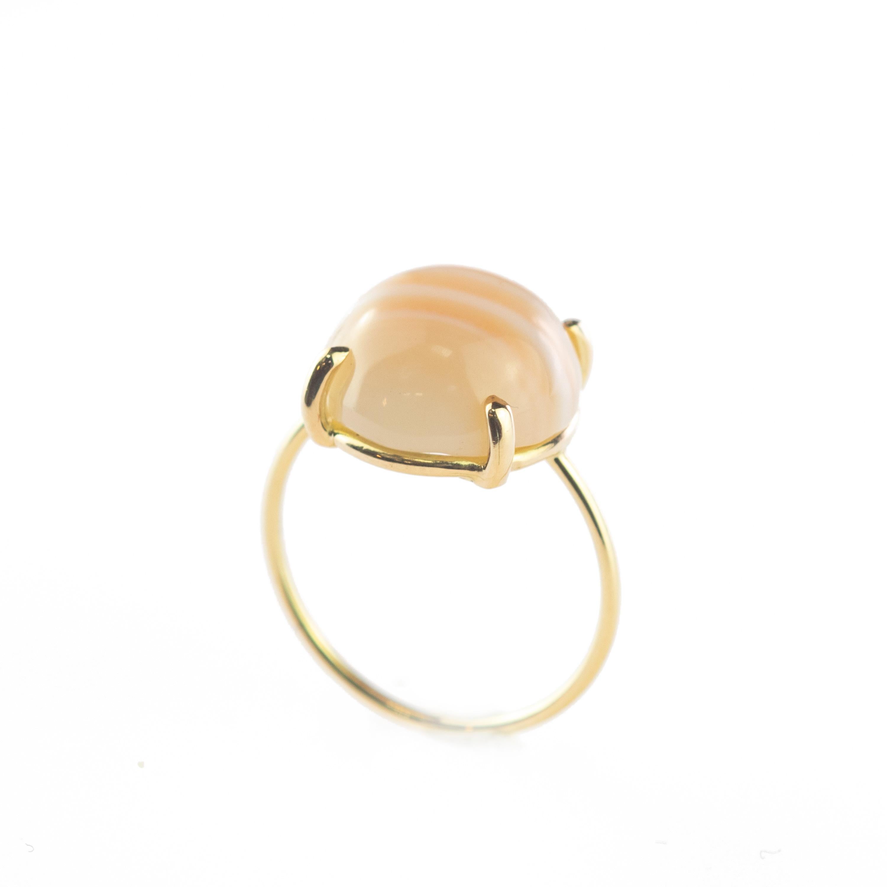 Intini Jewels Agate Nature Brown Or jaune 18 carats Bague de cocktail faite à la main en vente 1