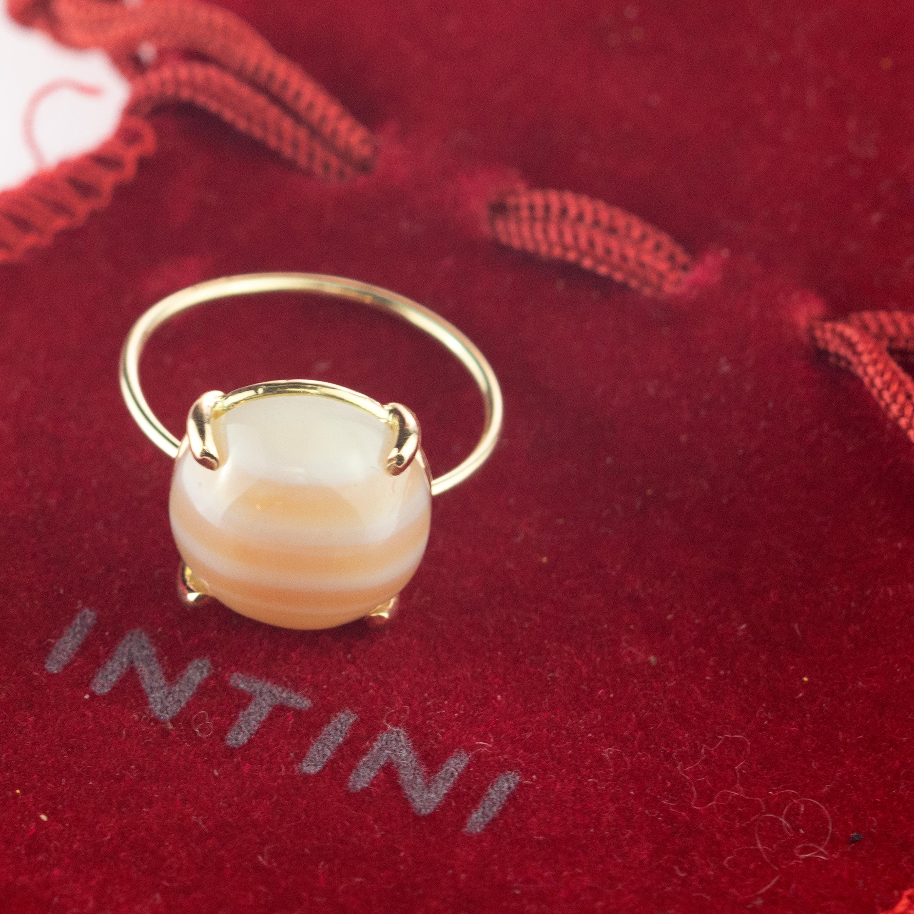 Intini Jewels Agate Nature Brown Or jaune 18 carats Bague de cocktail faite à la main en vente 3