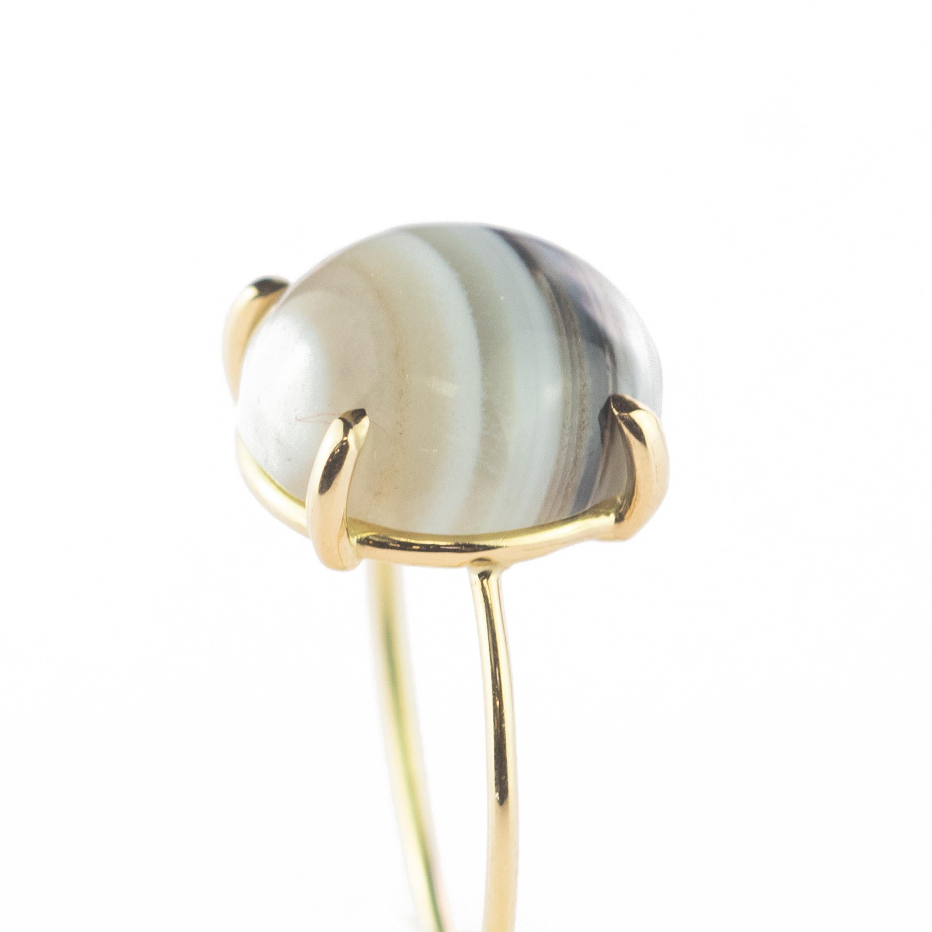 This extraordinary agate (5.5 carats) ring. All artfully set and crafted in 18k yellow gold to create this stunning piece of jewelry. This artwork is for a fresh, young and modern woman.

Agate is an excellent stone for rebalancing and harmonising