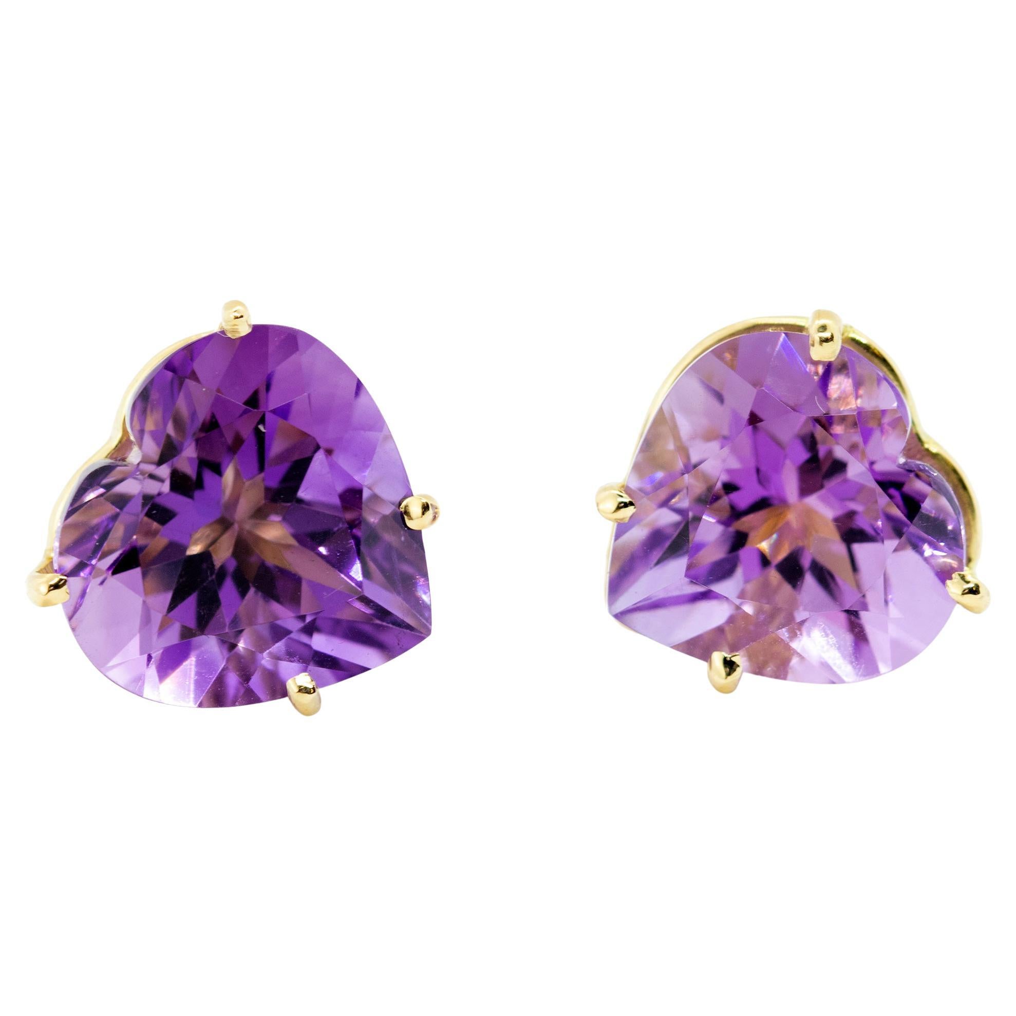 Intini Jewels Amethyst Heart 18 Karat White Gold Romantic Love Cocktail Earrings For Sale