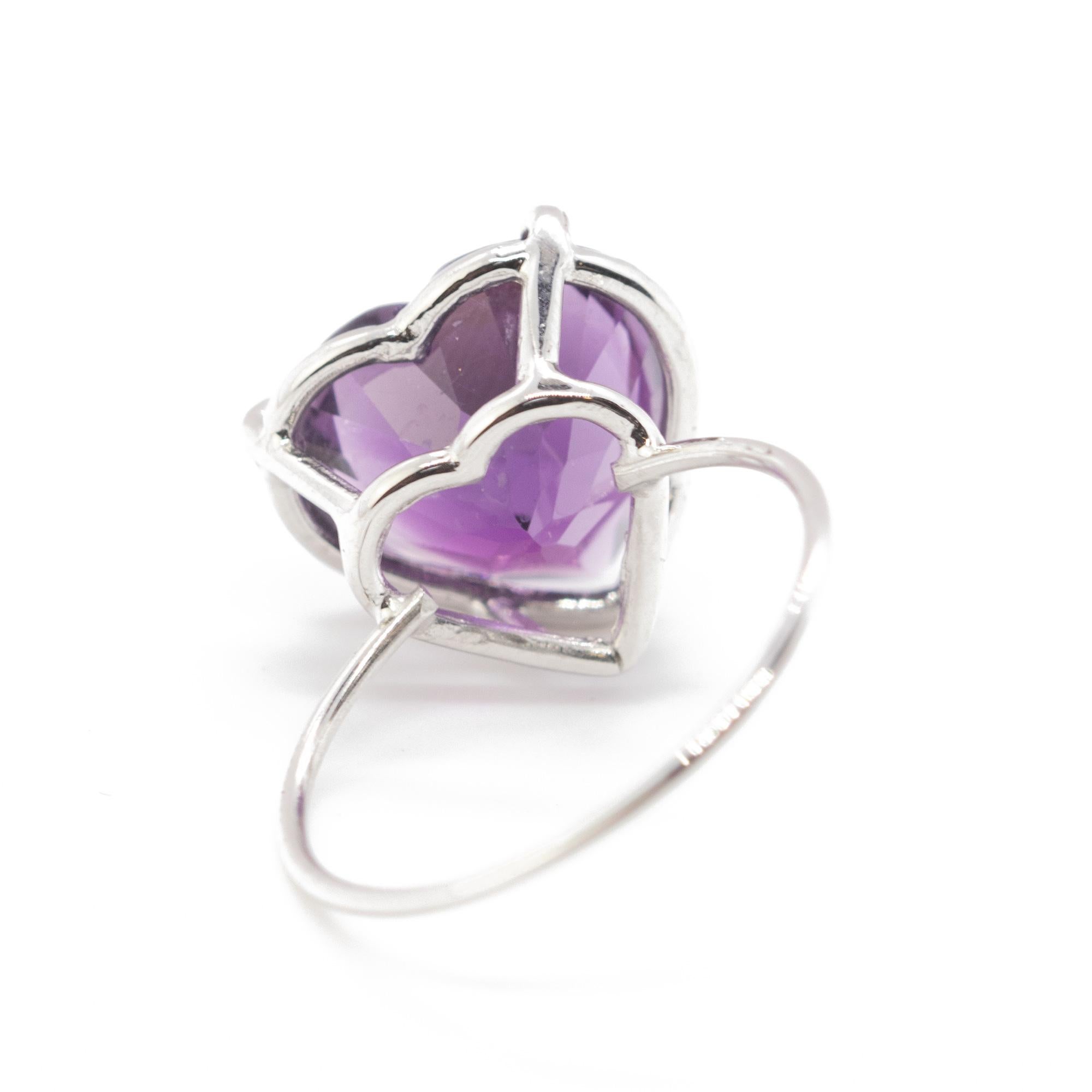 Intini Jewels Amethyst Heart 18 Karat White Gold Valentine's Romantic Love Ring In New Condition For Sale In Milano, IT