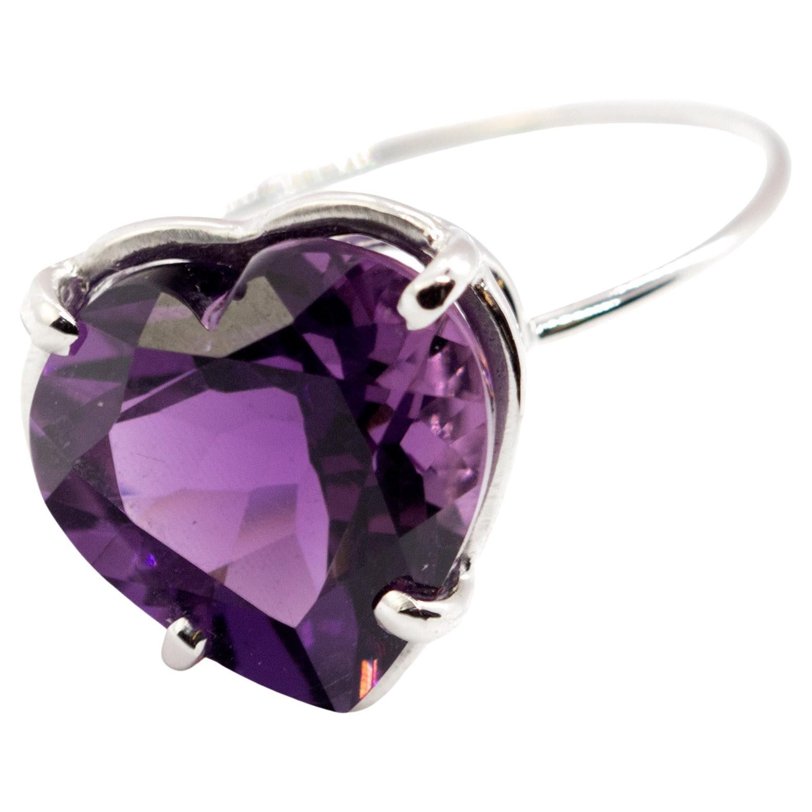 Intini Jewels Amethyst Heart 18 Karat White Gold Valentine's Romantic Love Ring For Sale