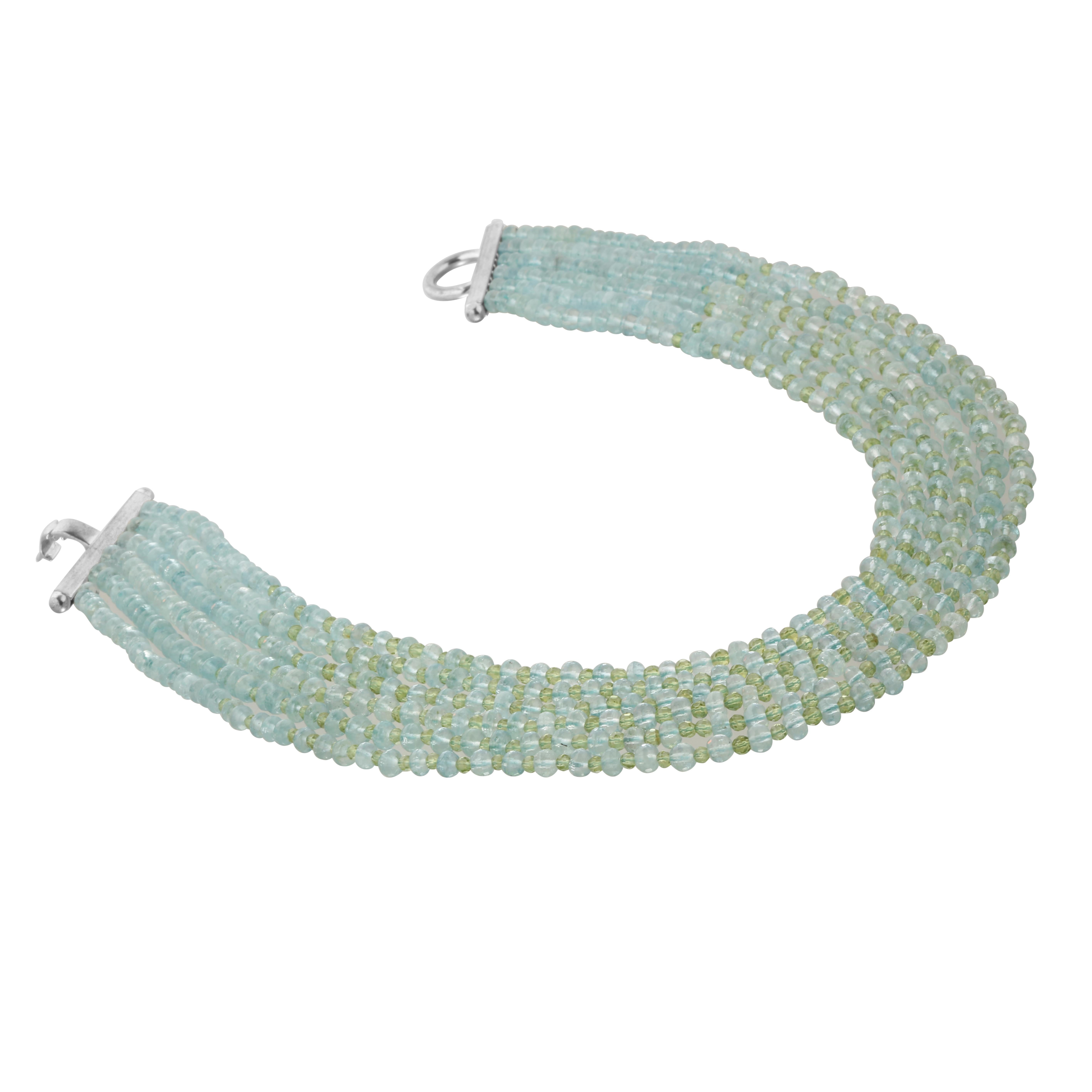 Women's Intini Jewels Aquamarine Peridot 925 Silver Deco Multistrand Cocktail Necklace For Sale