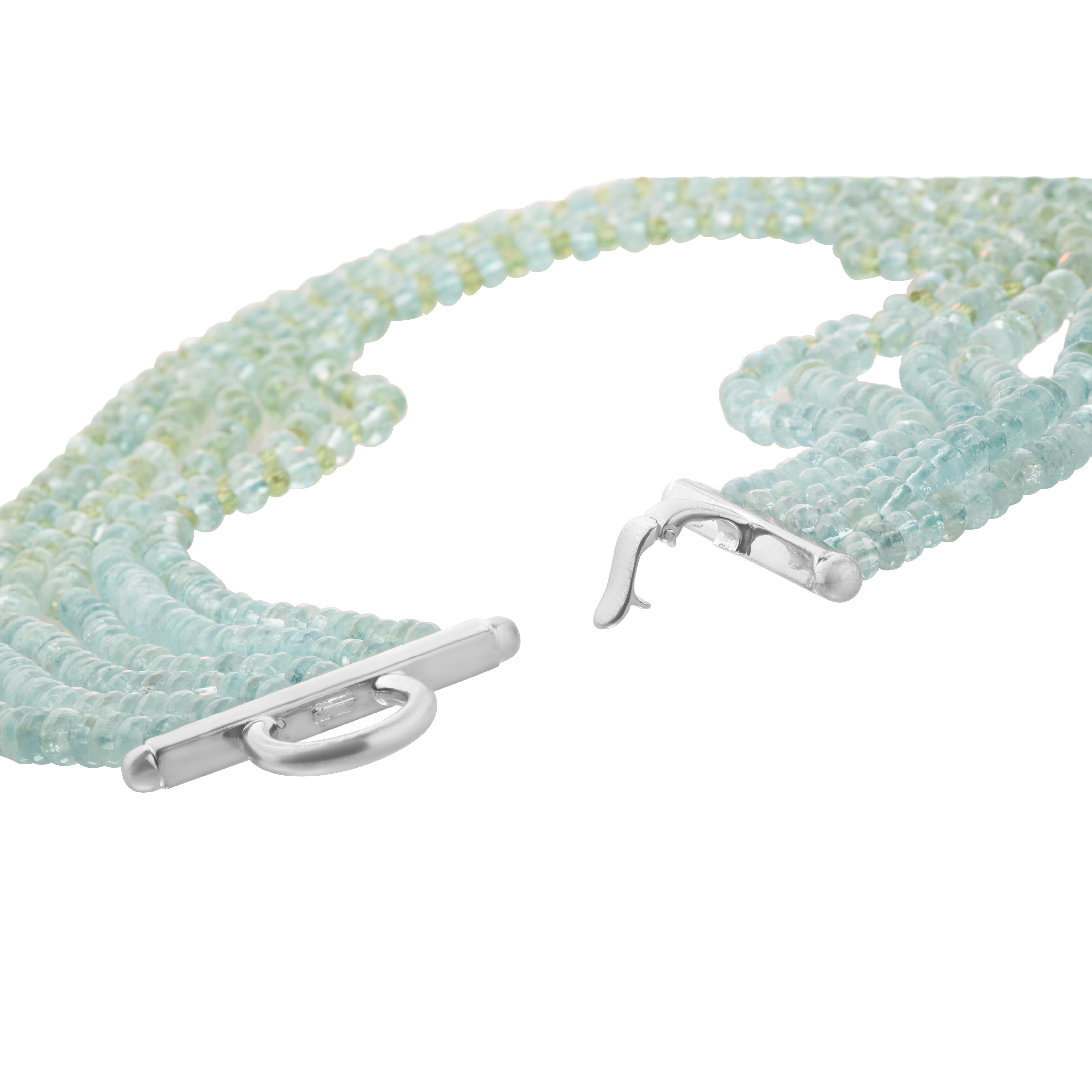 Intini Jewels Aquamarine Peridot 925 Silver Deco Multistrand Cocktail Necklace For Sale 1