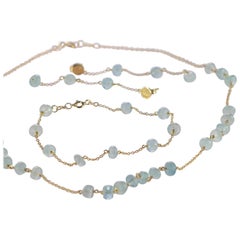 Intini Jewels Aquamarine Rondelle 18 Karat Gold Earrings Necklace Bracelet Set