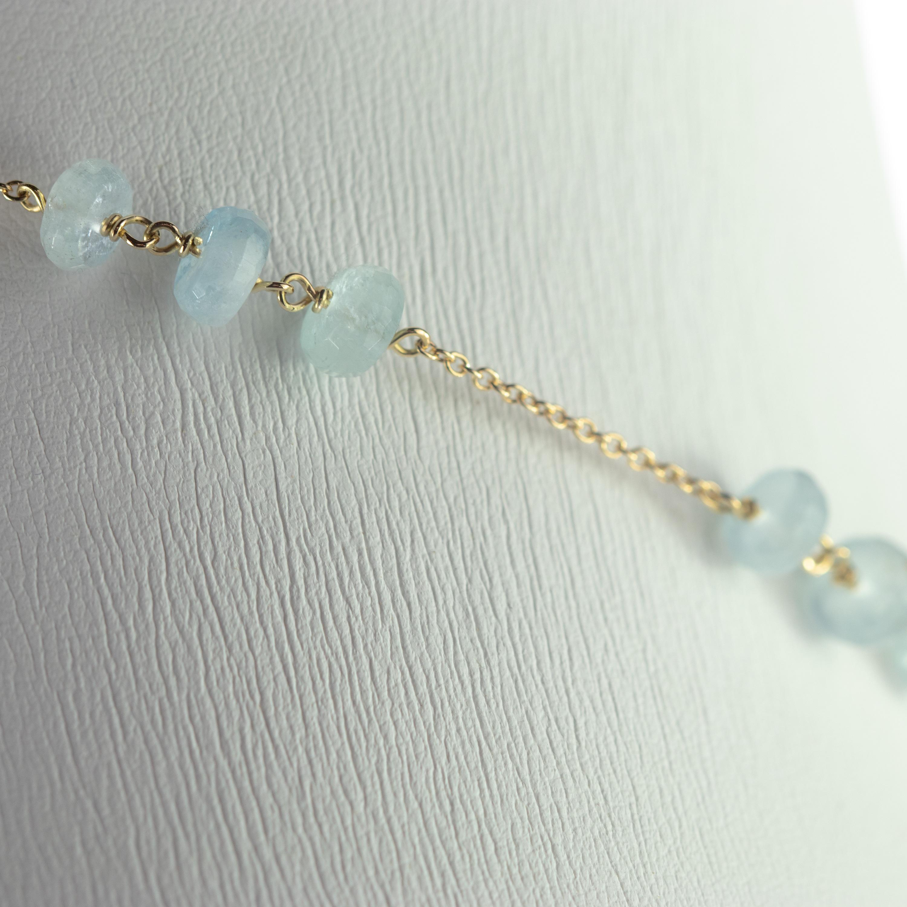 Intini Jewels Aquamarine Rondelle 18 Karat Yellow Gold Chain Handmade Necklace In New Condition For Sale In Milano, IT