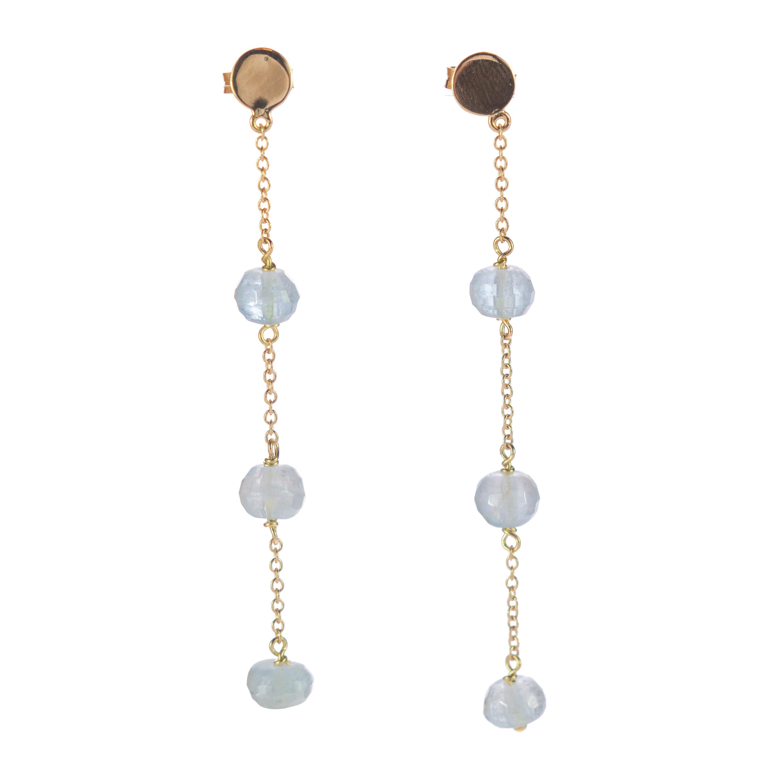 Mixed Cut Intini Jewels Aquamarine Rondelle 9 Karat Gold Earrings Necklace Bracelet Set For Sale