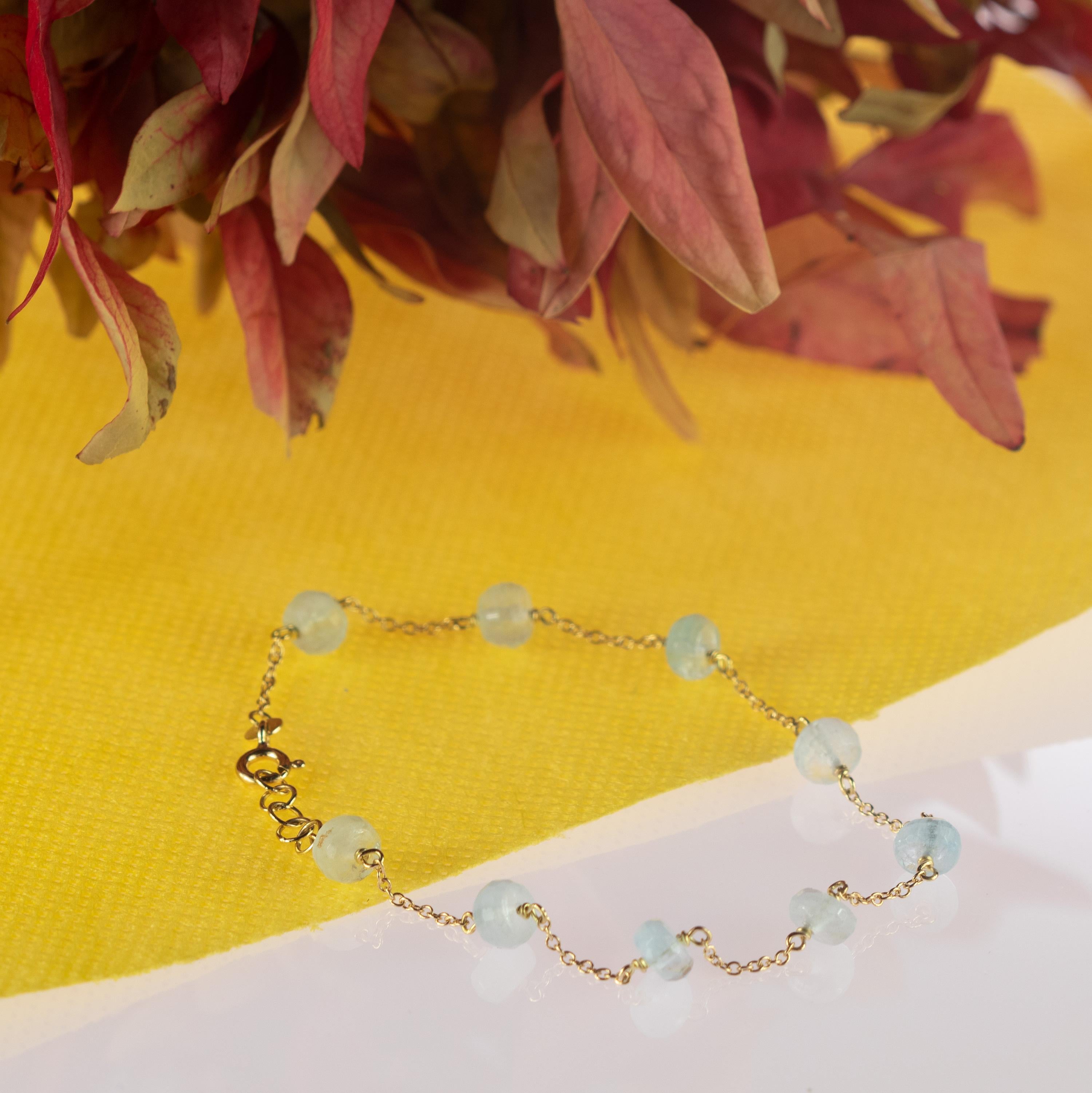 Donna Intini Jewels - Set di orecchini, collana e bracciale in oro 9 carati con acquamarina a forma di rondelle in vendita
