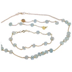 Intini Jewels Aquamarine Rondelle 9 Karat Gold Earrings Necklace Bracelet Set