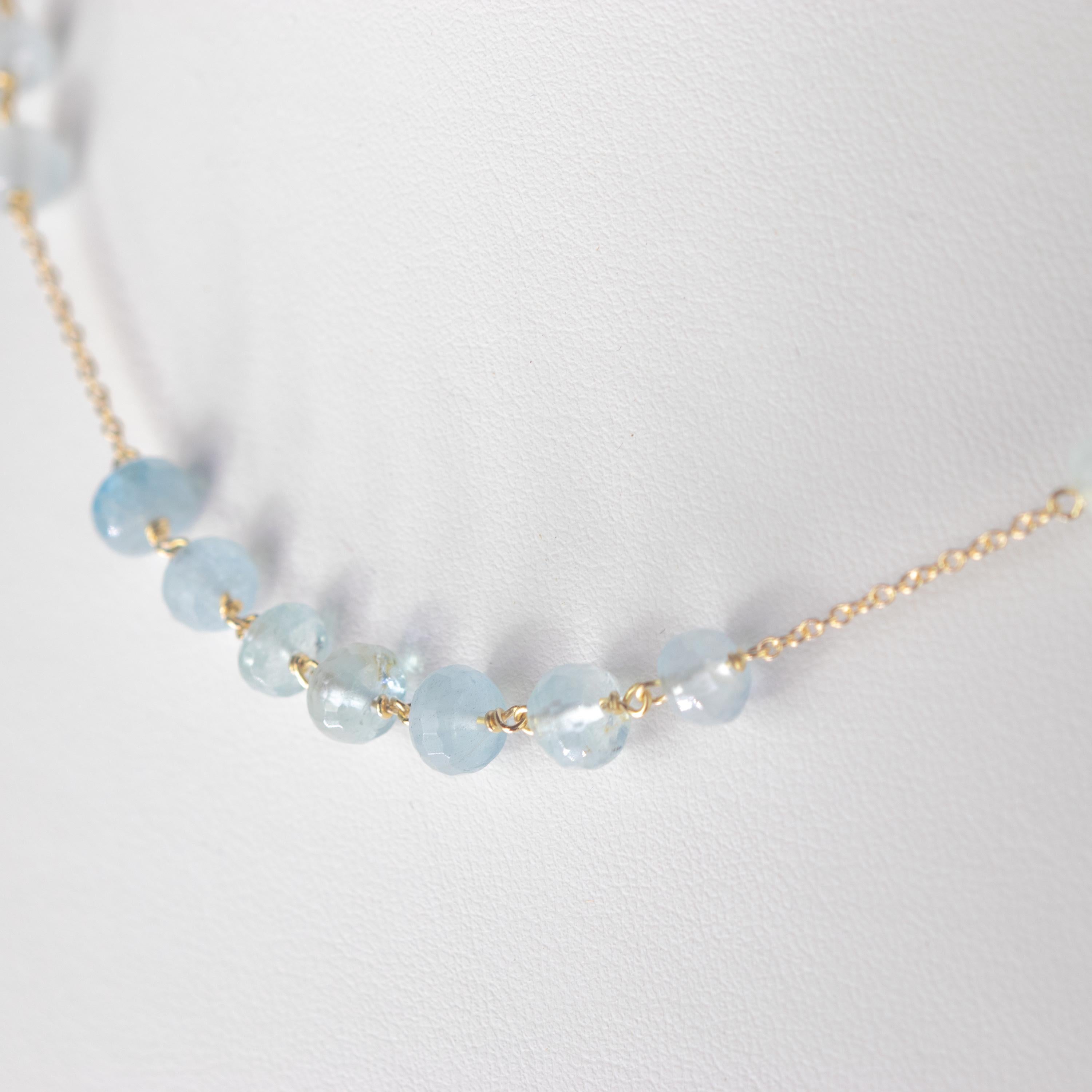 Mixed Cut Intini Jewels Aquamarine Rondelle 9 Karat Yellow Gold Chain Handmade Necklace For Sale