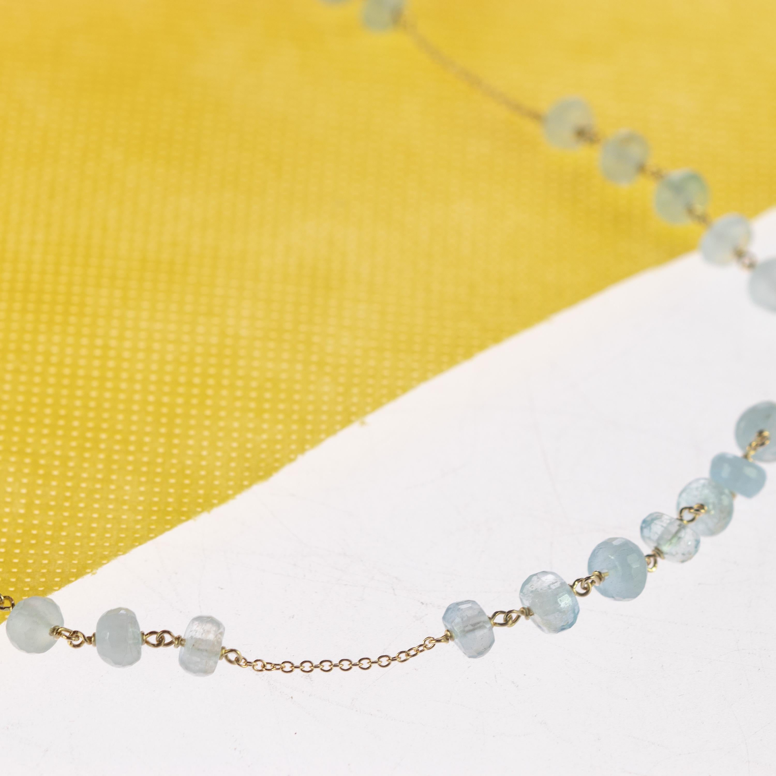 Intini Jewels Aquamarine Rondelle 9 Karat Yellow Gold Chain Handmade Necklace For Sale 1