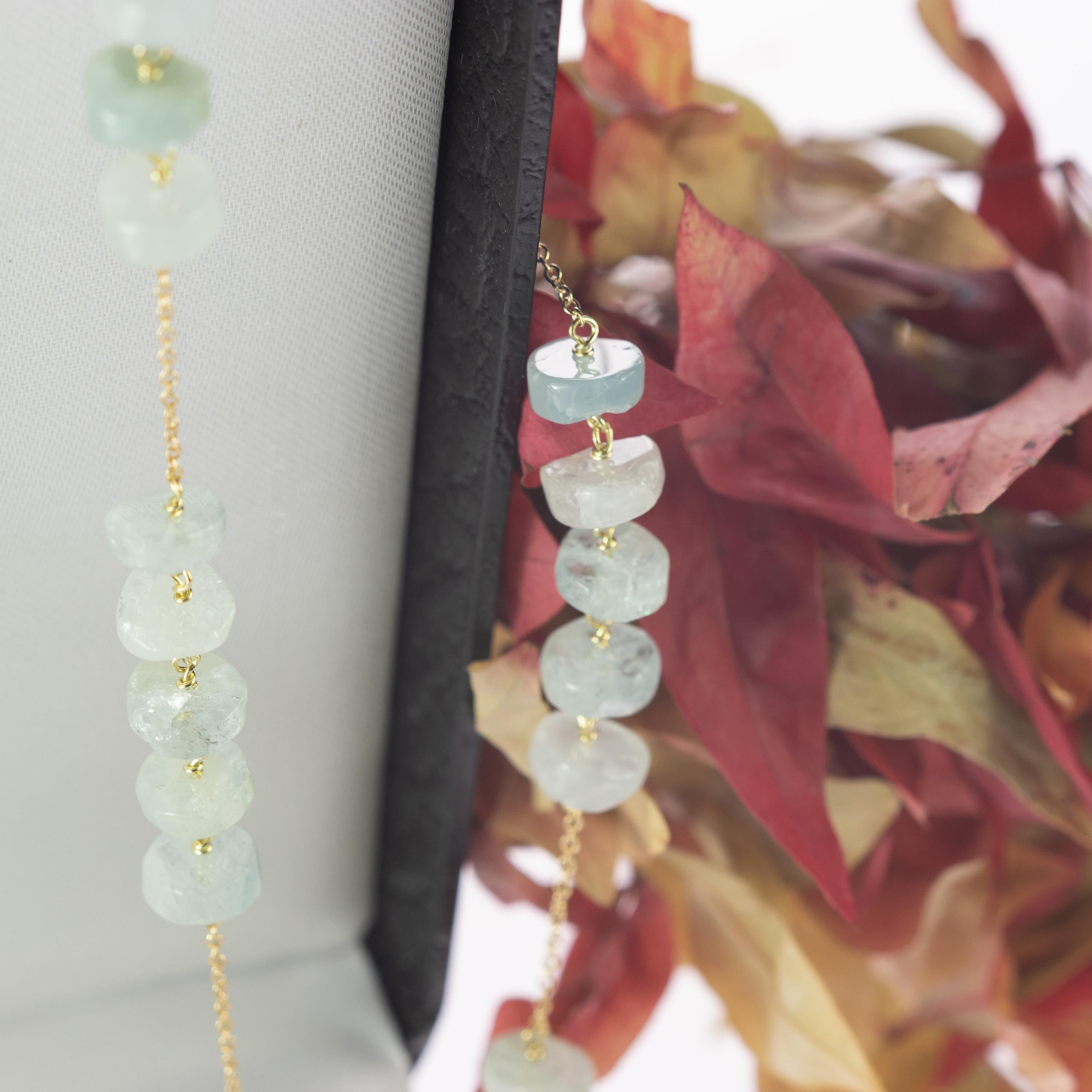 Juego de collar y pulsera de oro de 18 quilates con cuentas redondas de aguamarina Intini Jewels en venta 4