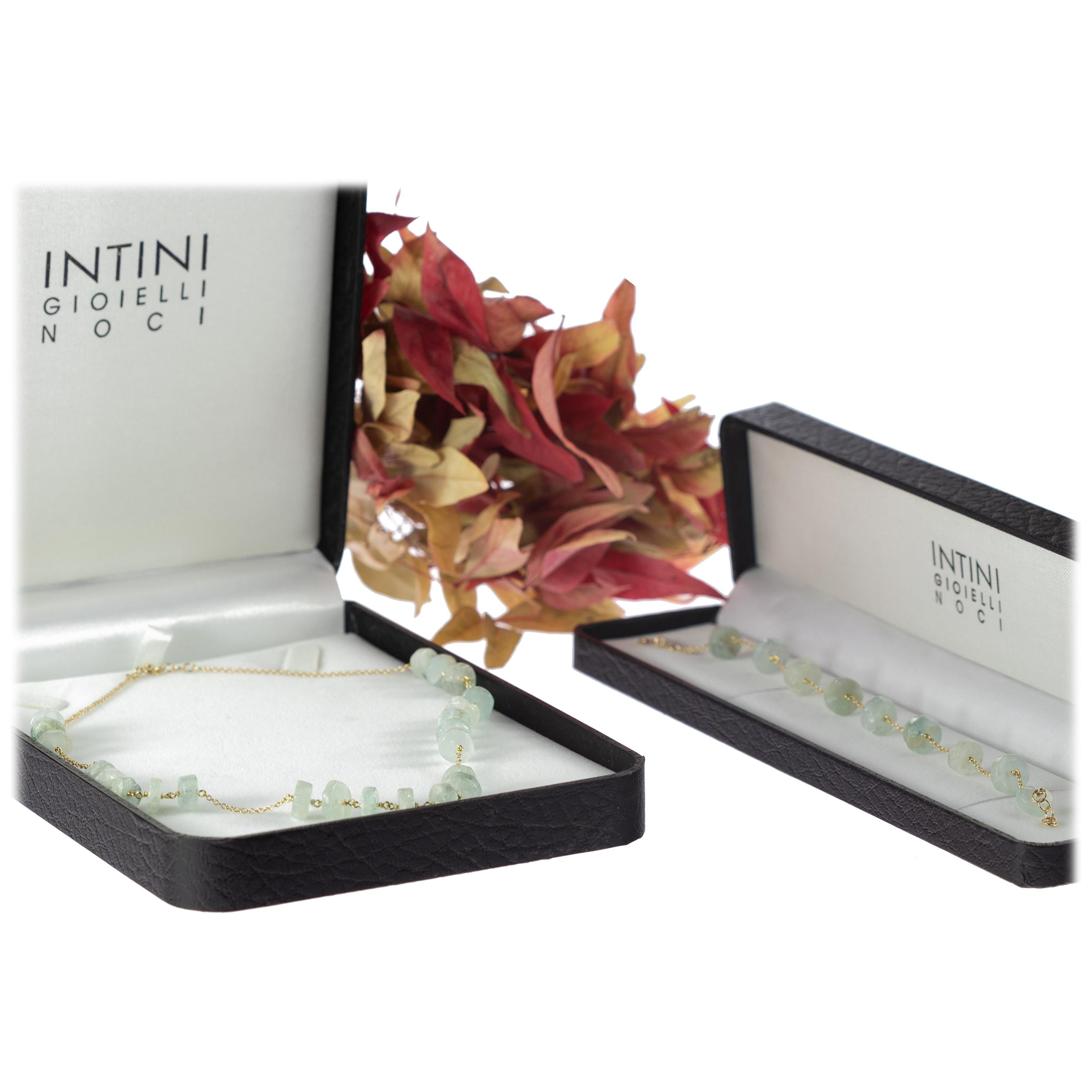 Intini Jewels Perline a rondelle di acquamarina in oro 18 carati Set di collane e bracciali
