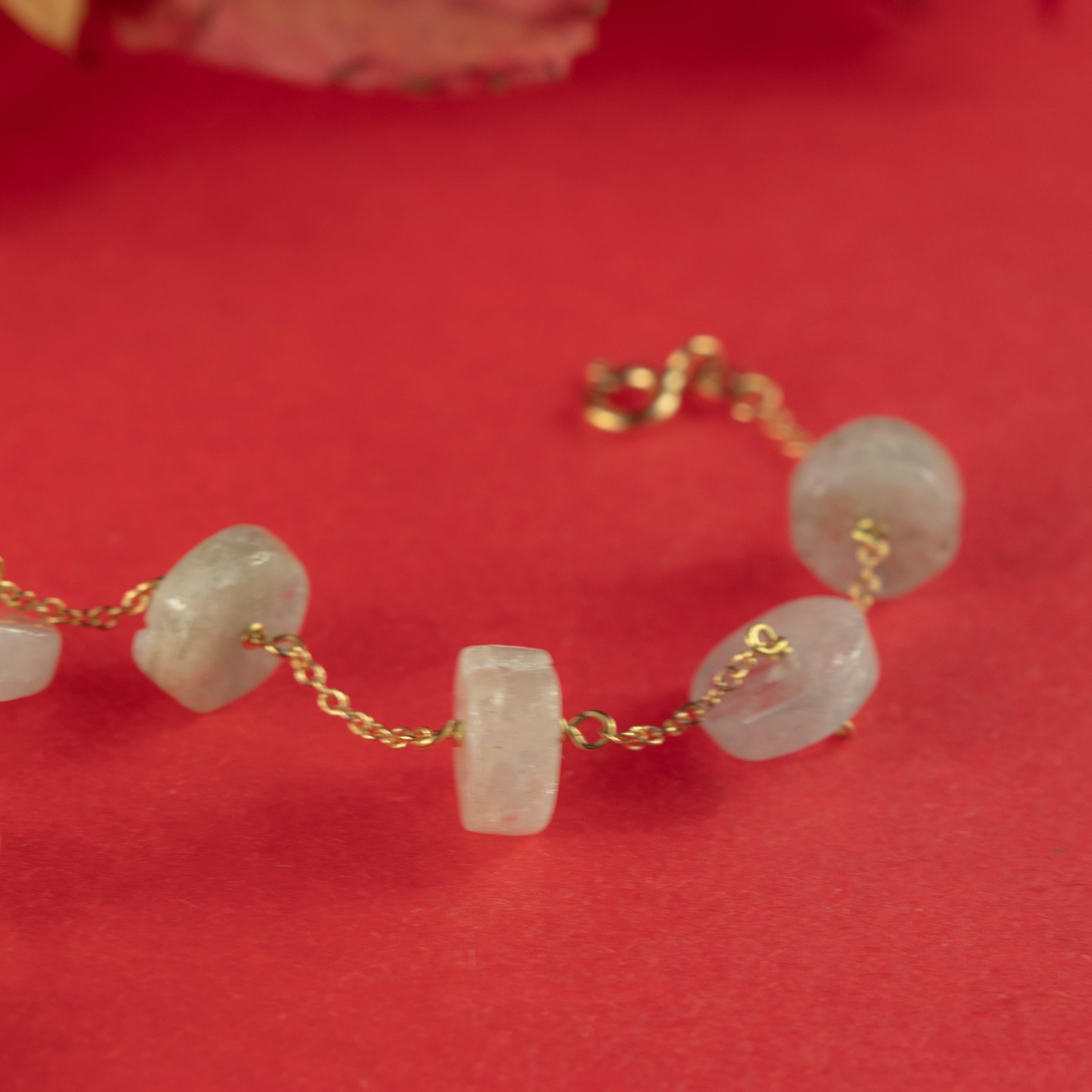 Intini Jewels Perline a rondelle di acquamarina Collana con placca d'oro Set di bracciali con cavigliera in vendita 11