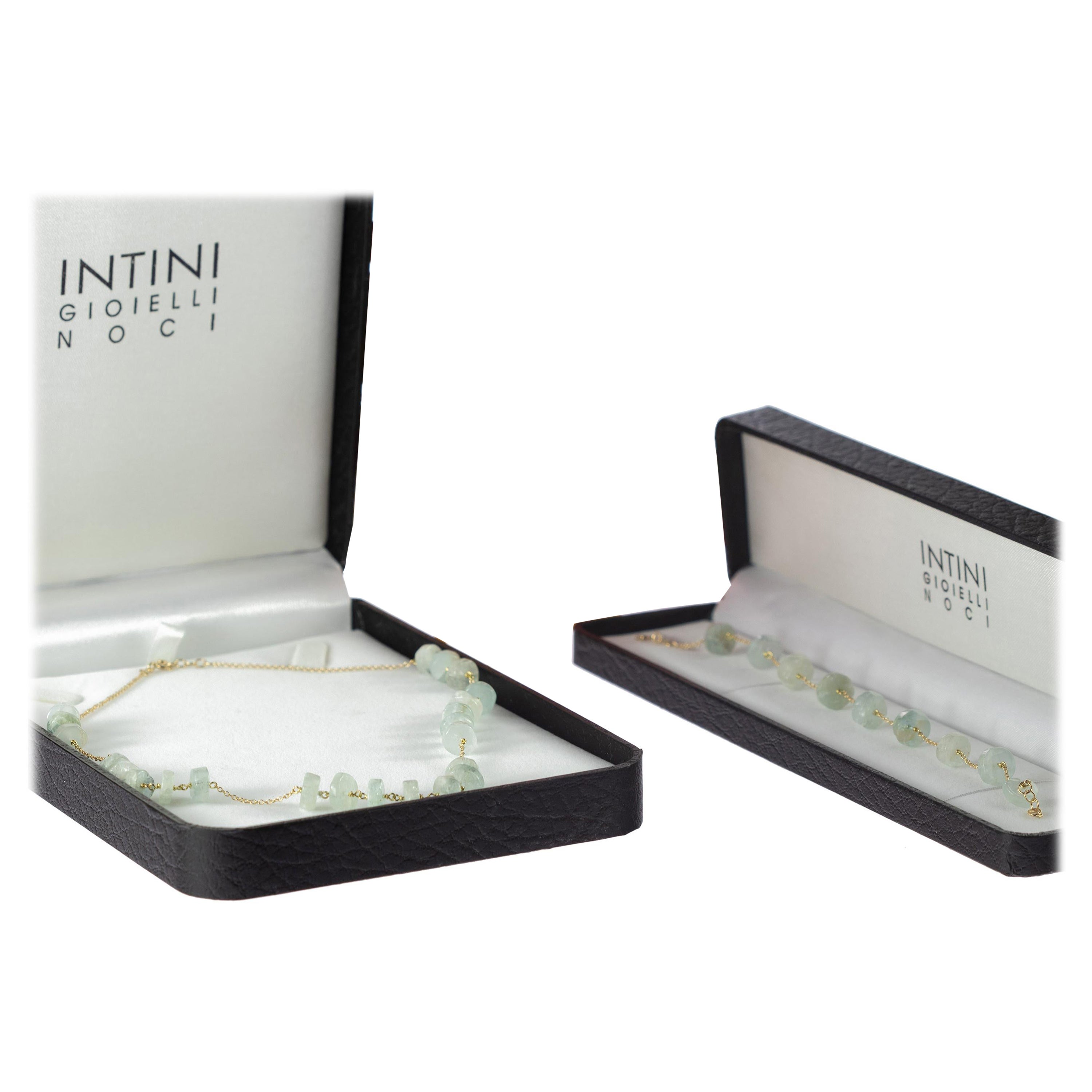 Intini Jewels Aguamarina Rondelle Cuentas Placa de Oro Collar Tobillera Pulsera Set