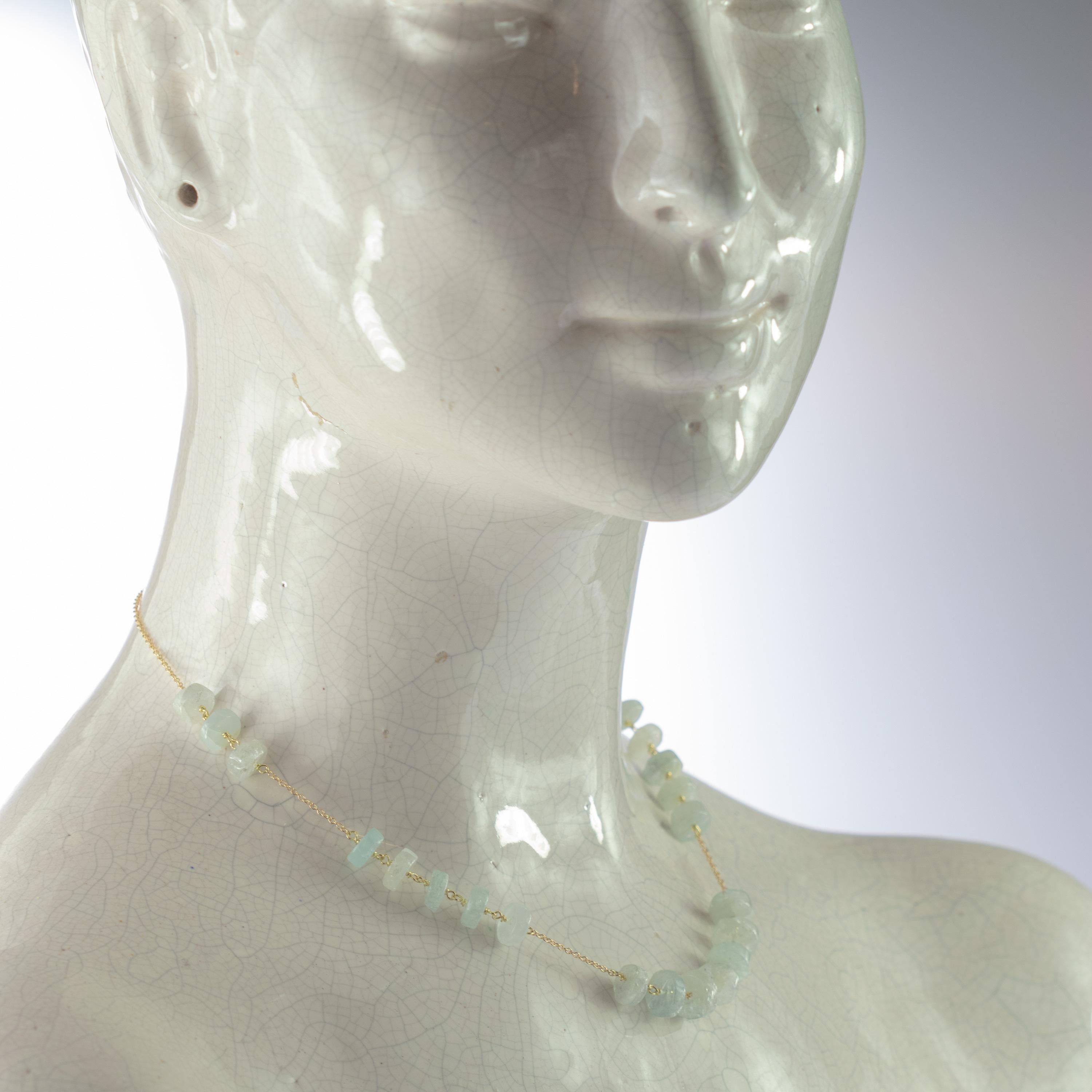 Intini Jewels Aquamarine Rondelles 9 Karat Yellow Gold Chain Handmade Necklace For Sale 5