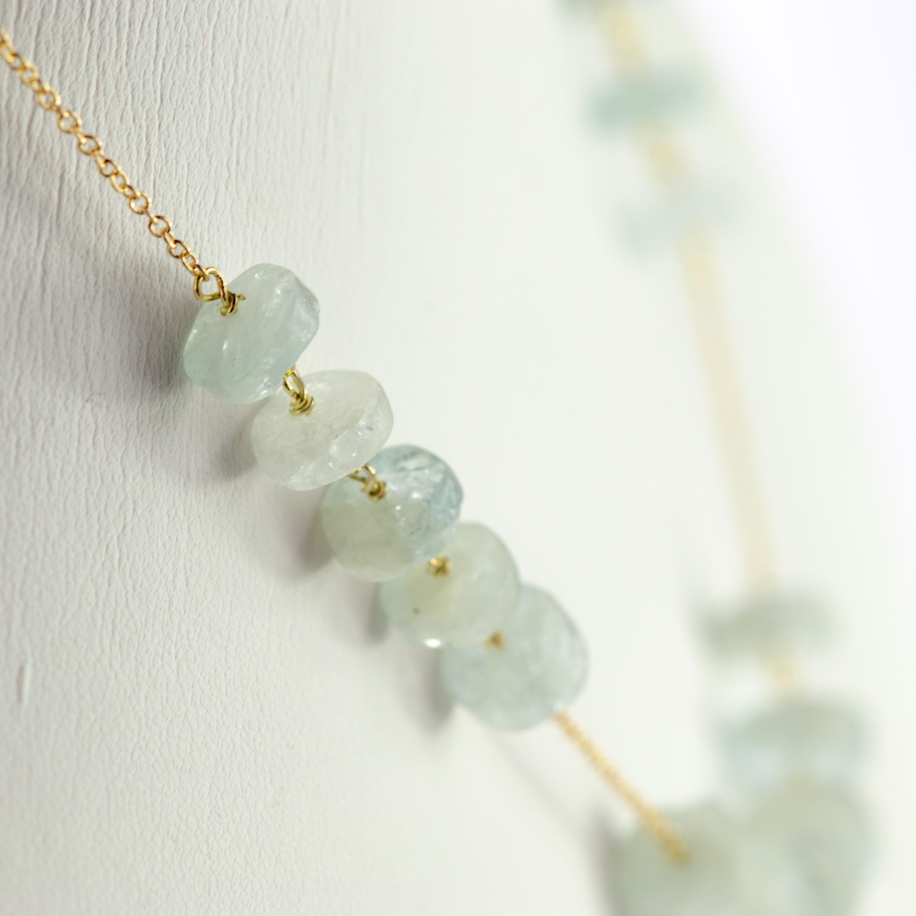 Intini Jewels Aquamarine Rondelles 9 Karat Yellow Gold Chain Handmade Necklace In New Condition For Sale In Milano, IT