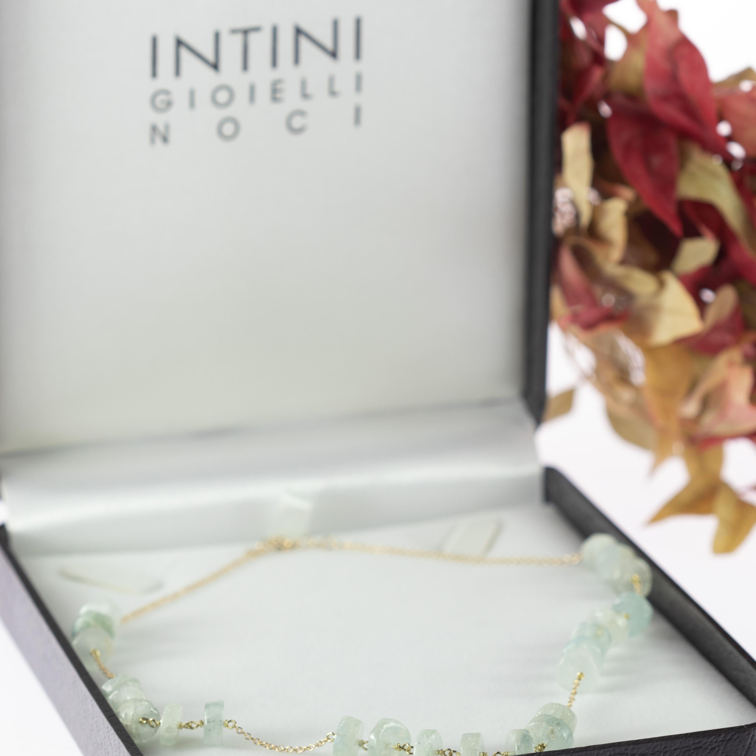 Intini Jewels Aquamarine Rondelles 9 Karat Yellow Gold Chain Handmade Necklace For Sale 1