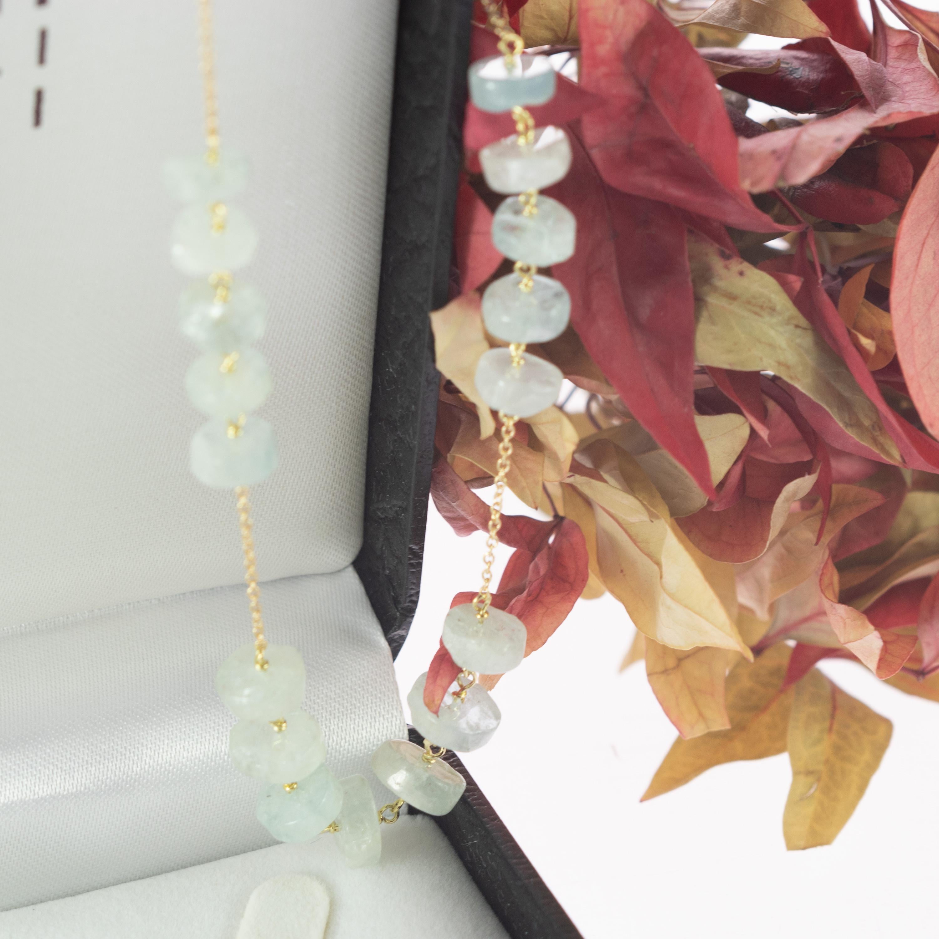 Intini Jewels Aquamarine Rondelles 9 Karat Yellow Gold Chain Handmade Necklace For Sale 3