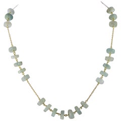 Intini Jewels Aquamarine Rondelles 9 Karat Yellow Gold Chain Handmade Necklace