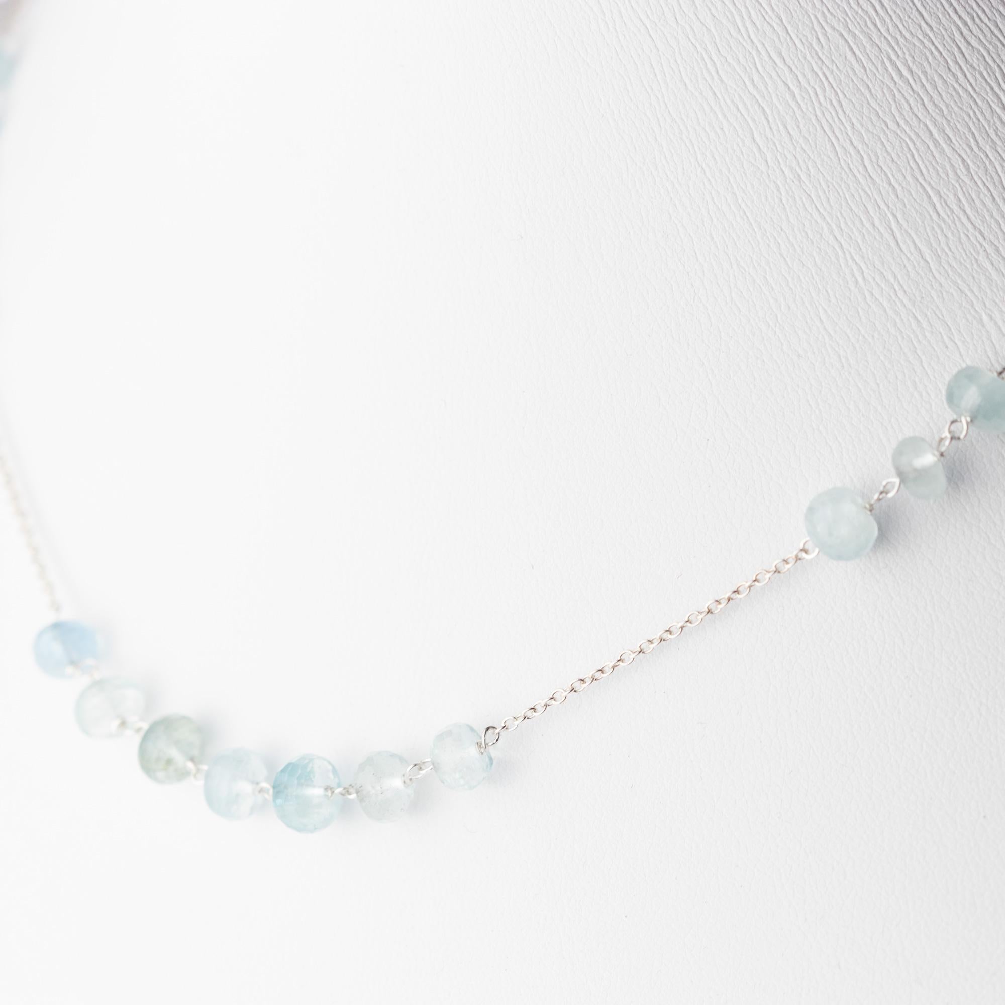 Intini Jewels Aquamarine Spheres 18 Karat White Gold Chain Cocktail Necklace In New Condition For Sale In Milano, IT